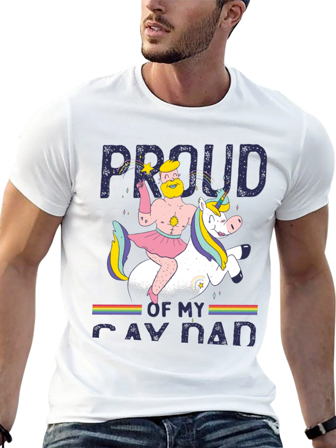 Black Proud Gay Dad T-Shirt - Rainbow Unicorn Dad Pride Tee view 13