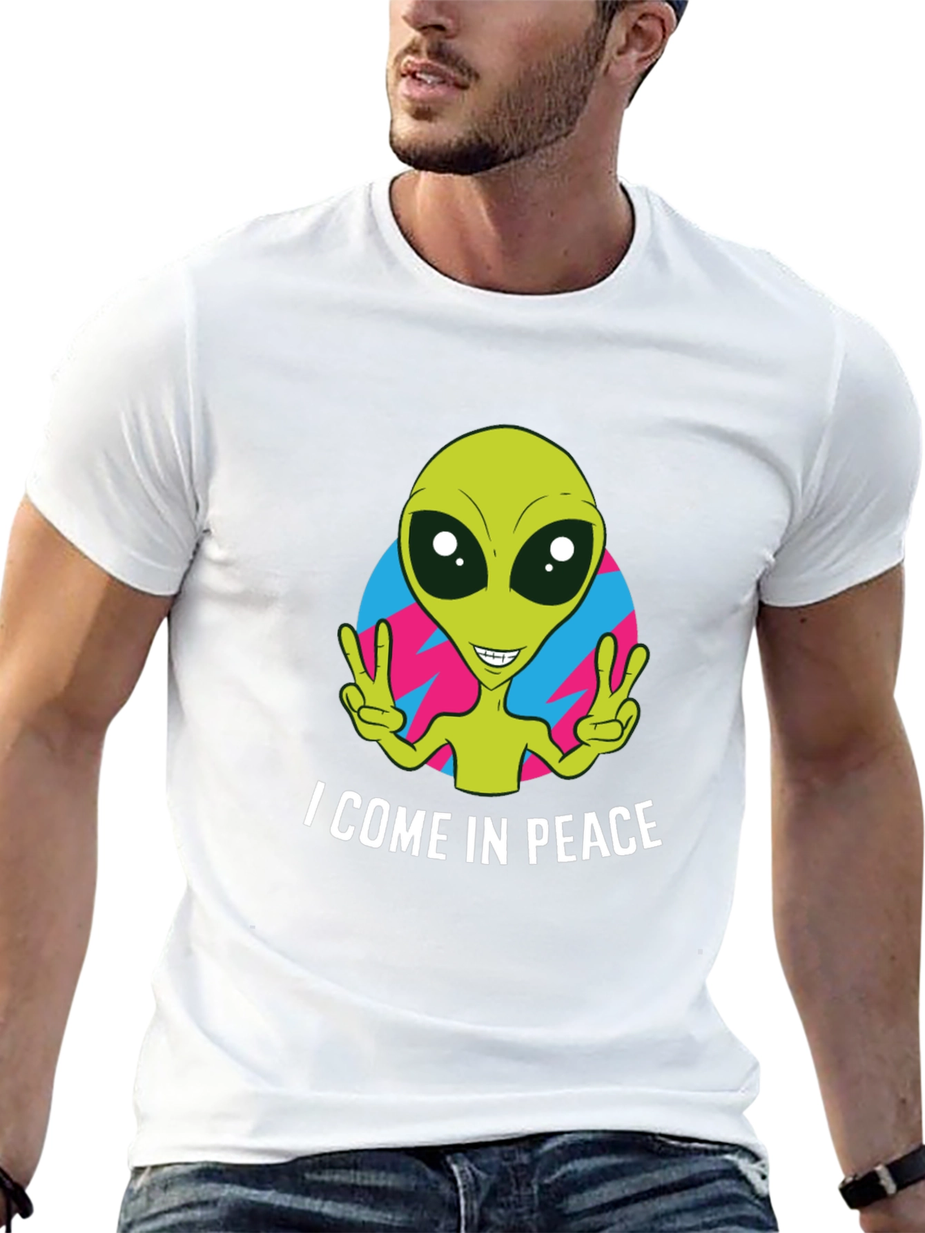 Black Peace Alien Graphic T-Shirt - Black, Short Sleeve view 13