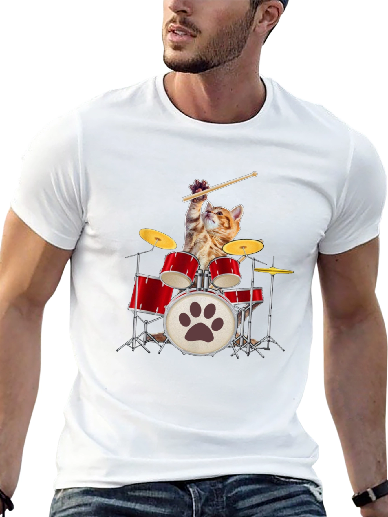 Black Cat Drummer T-Shirt - Rock Out in Style! view 13