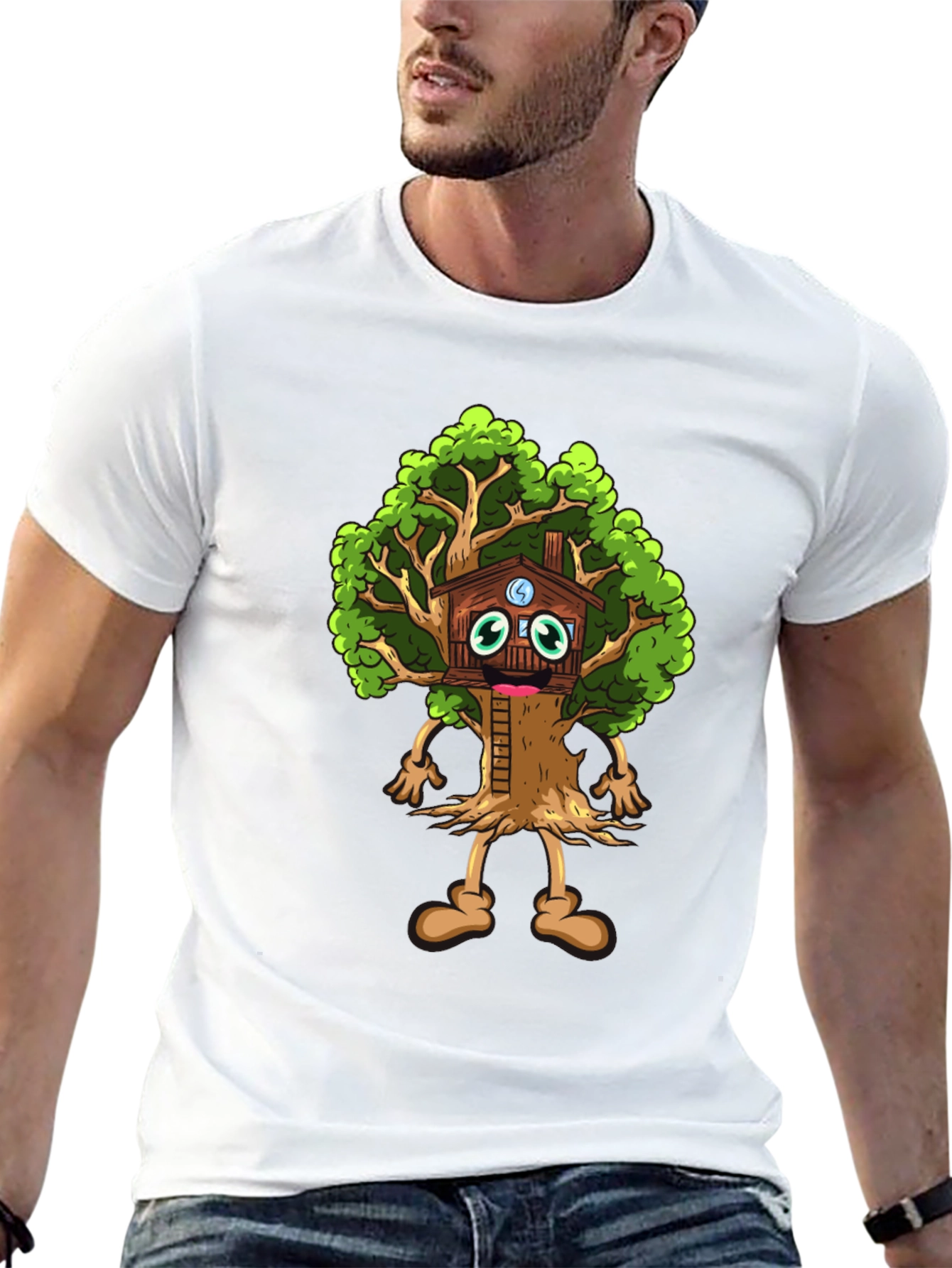 Black Cartoon Tree House T-Shirt - Unique Graphic Tee view 13