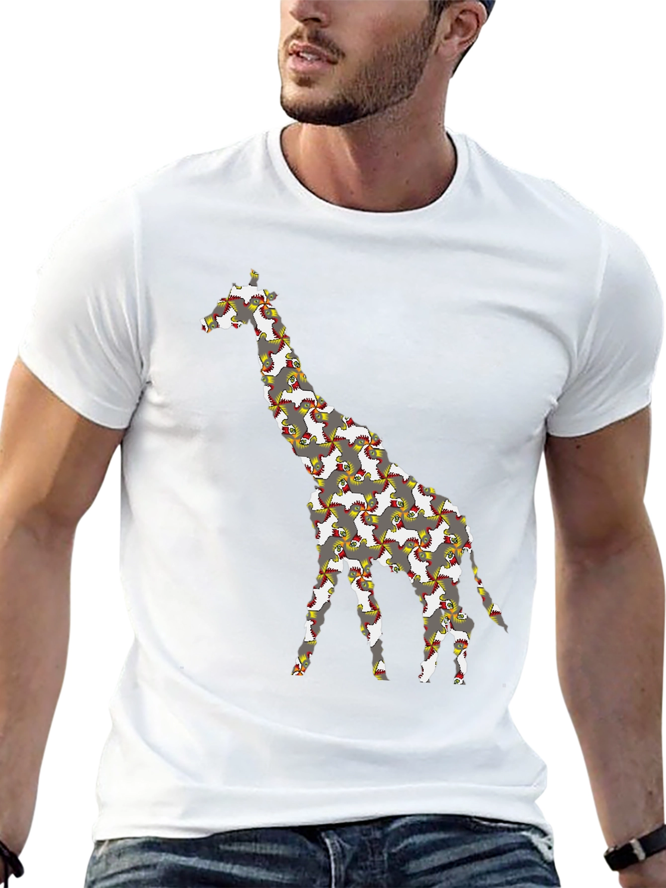 Black Giraffe Chicken T-Shirt - Quirky Animal Print Tee view 13