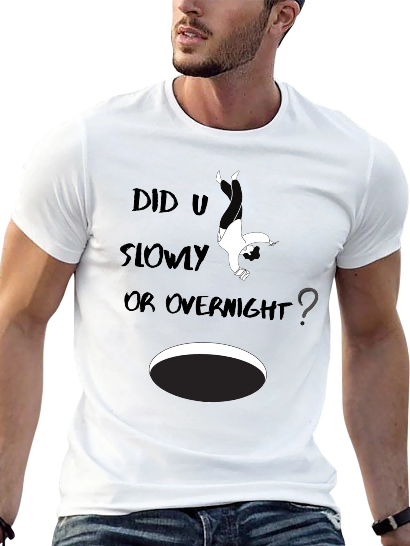 Black Humorous 'Did U Slowly Or Overnight' Graphic Tee view 13