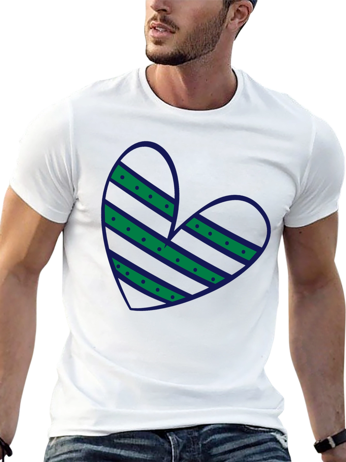 Black Striped Heart Graphic Tee - Casual Black T-Shirt view 13