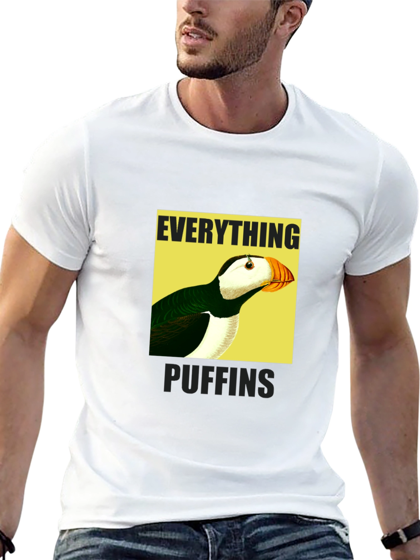 Black Everything Puffin Graphic Tee - Black Cotton T-Shirt view 13