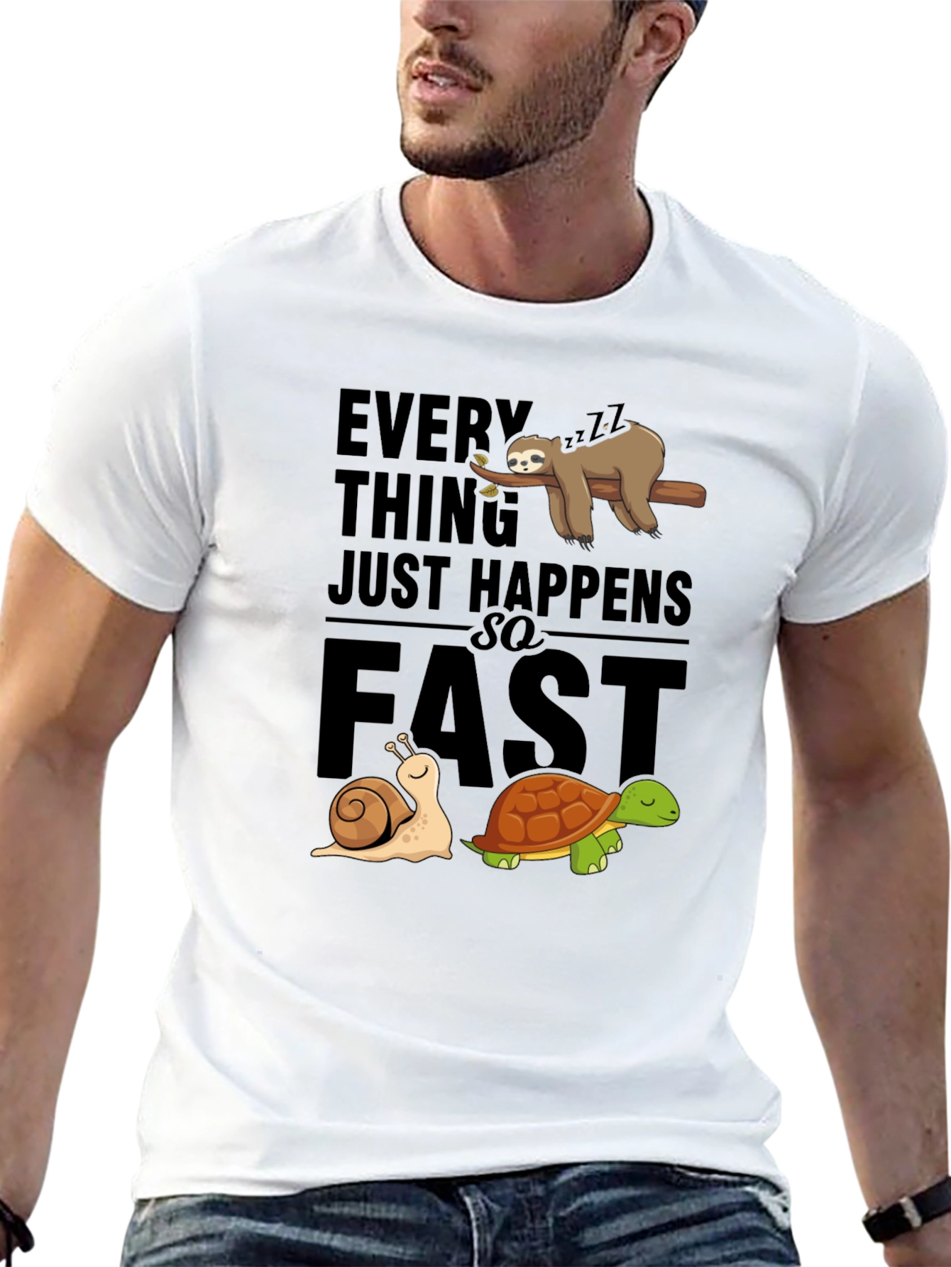 Black Funny Sloth Snail Turtle Graphic T-Shirt view 13