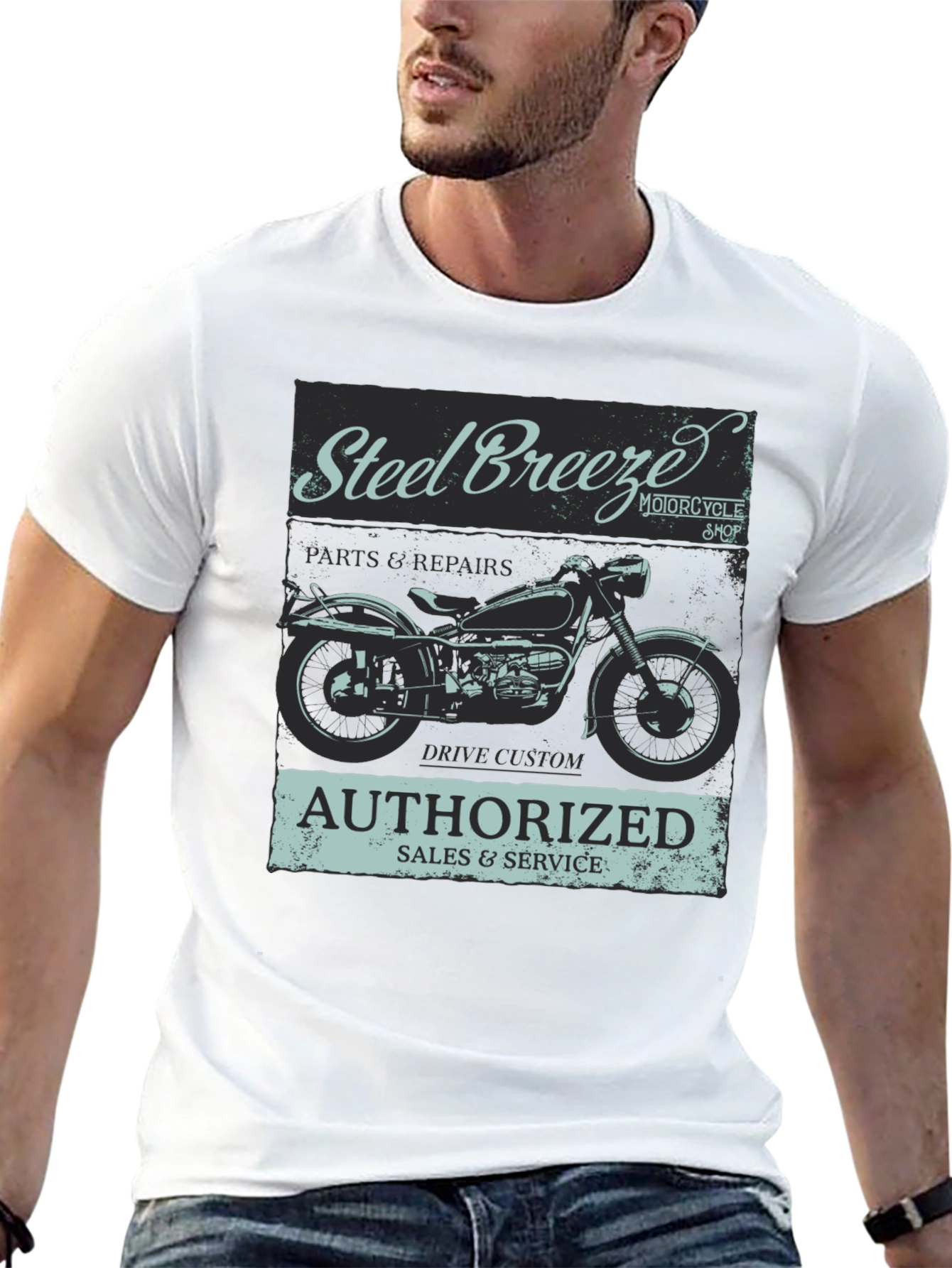 Black Steel Breeze Motorcycle T-Shirt - Vintage Style view 13
