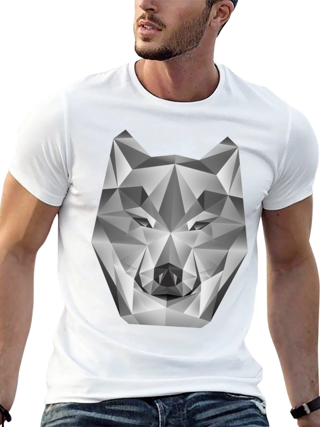 Black Geometric Wolf Head Graphic Tee - Modern Style view 13