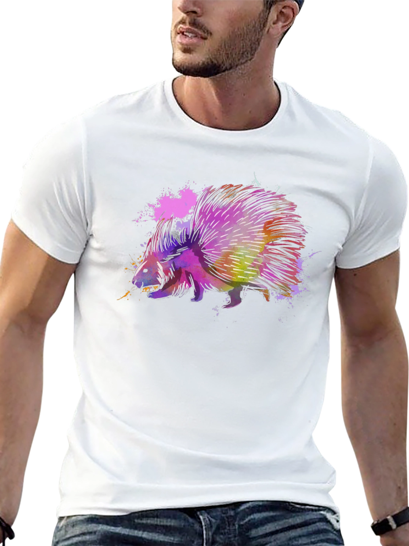Black Watercolor Porcupine Graphic T-Shirt view 13