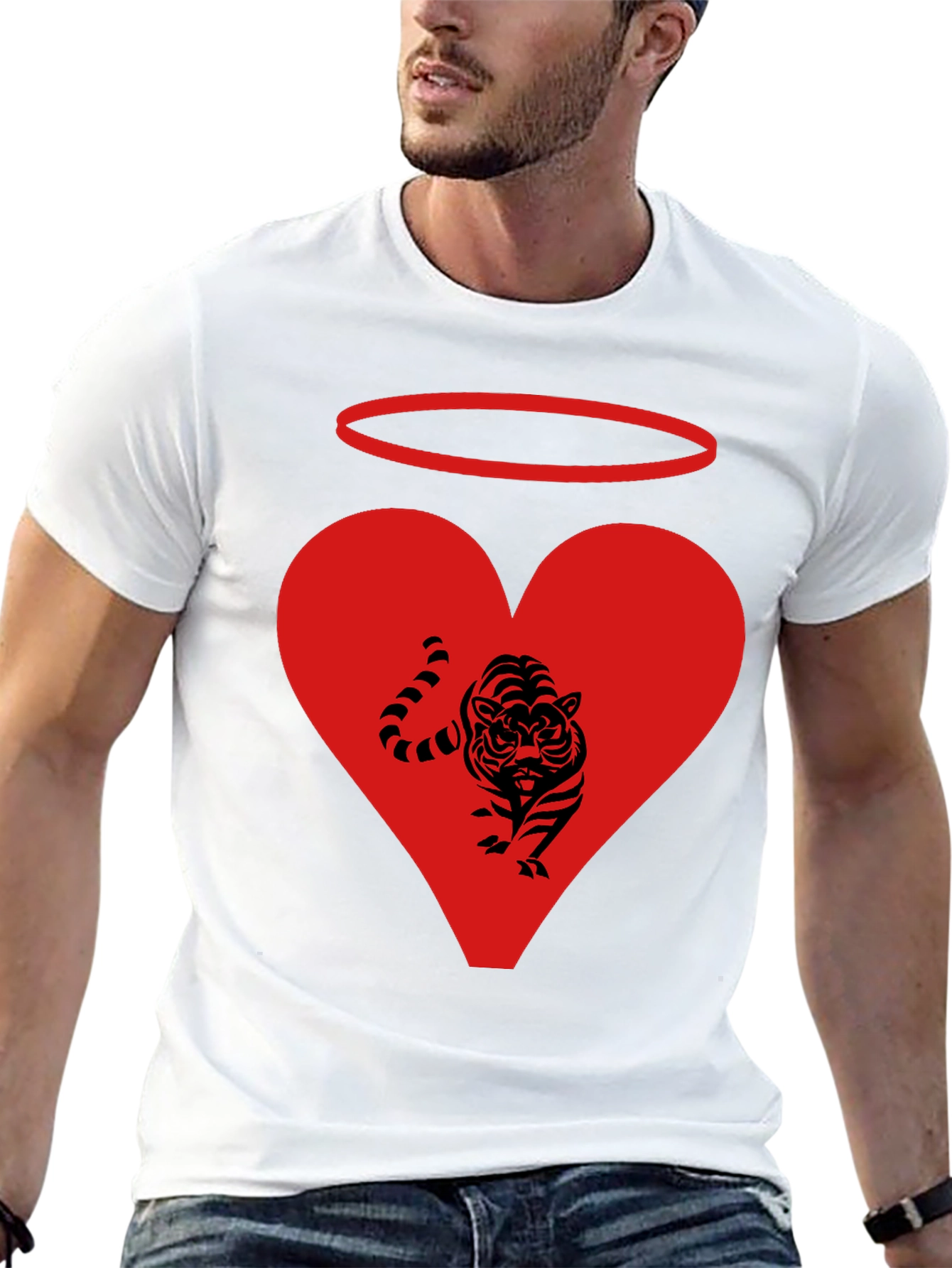 Black Angel Tiger Heart Graphic Tee - Black view 13