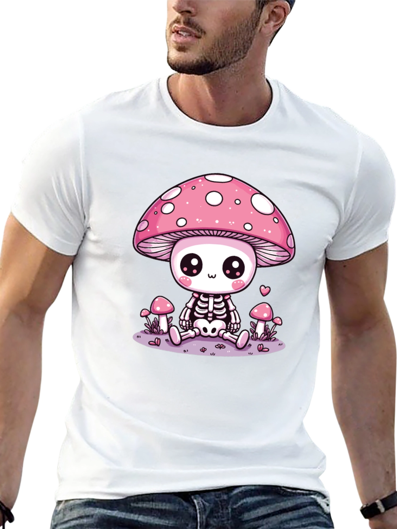Black Mushroom Skeleton Graphic T-Shirt - Kawaii Aesthetic Tee view 13