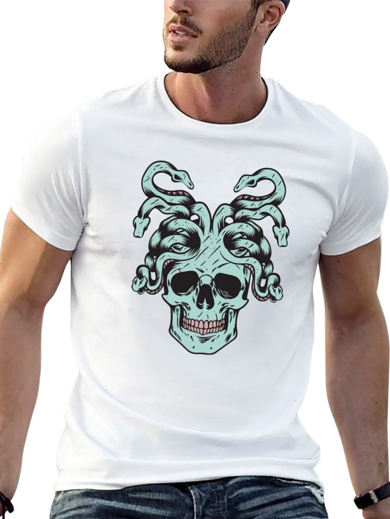 Black Medusa Skull Graphic Tee - Black view 13