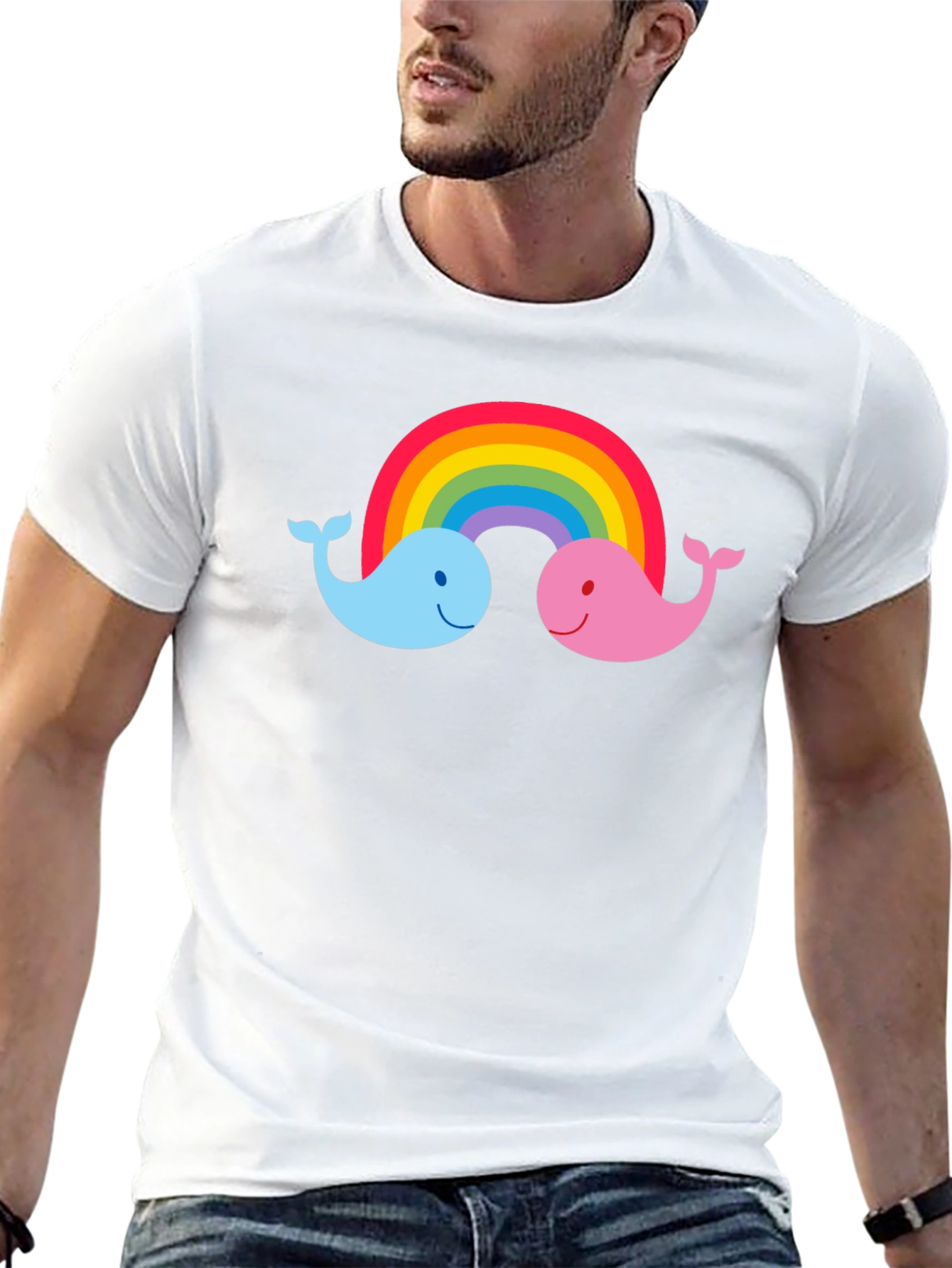 Black Rainbow Whale Graphic Tee - Black Cotton T-Shirt view 13