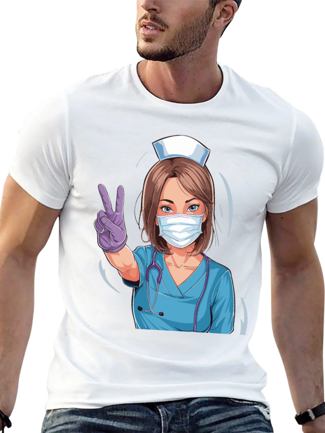 Black Nurse Victory Sign Black T-Shirt view 13