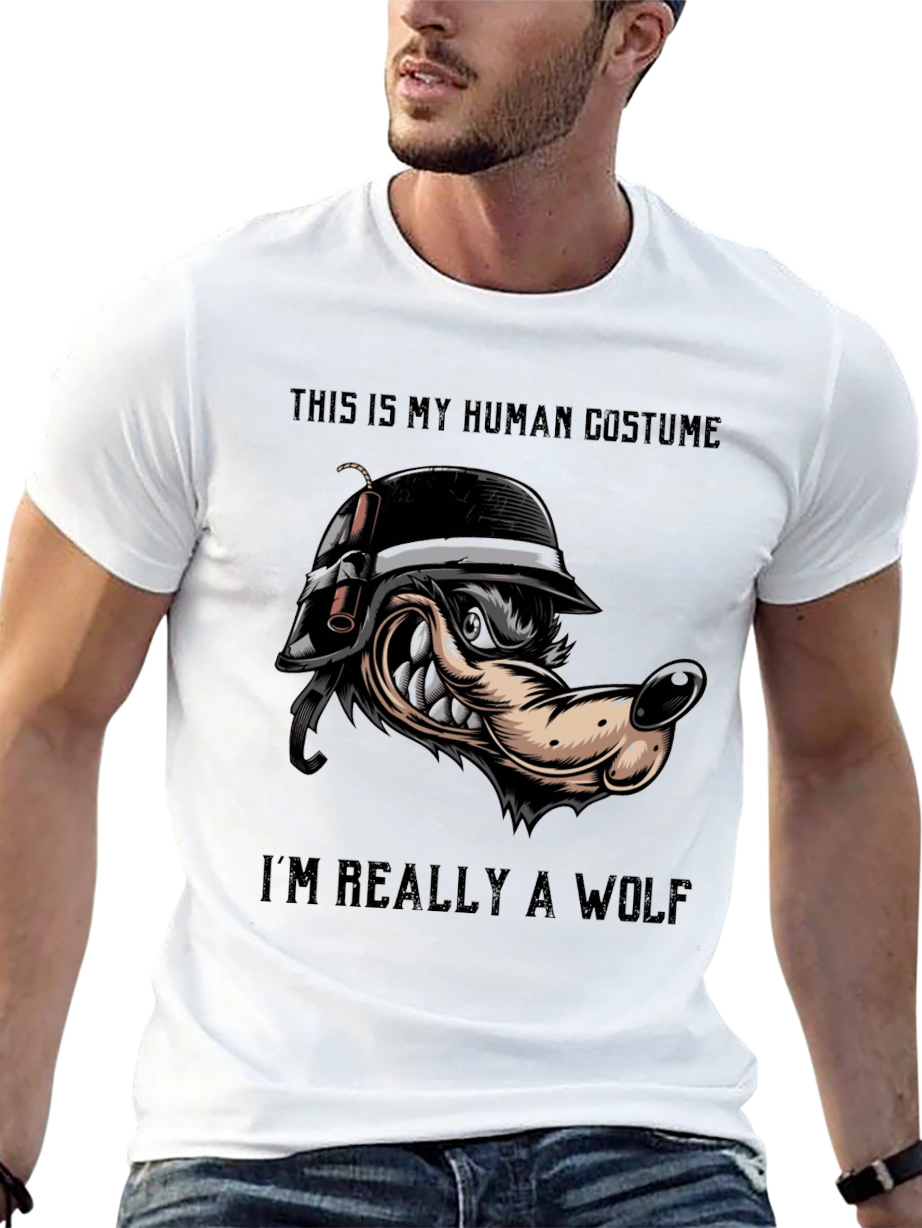 Black Human Costume Wolf T-Shirt view 13