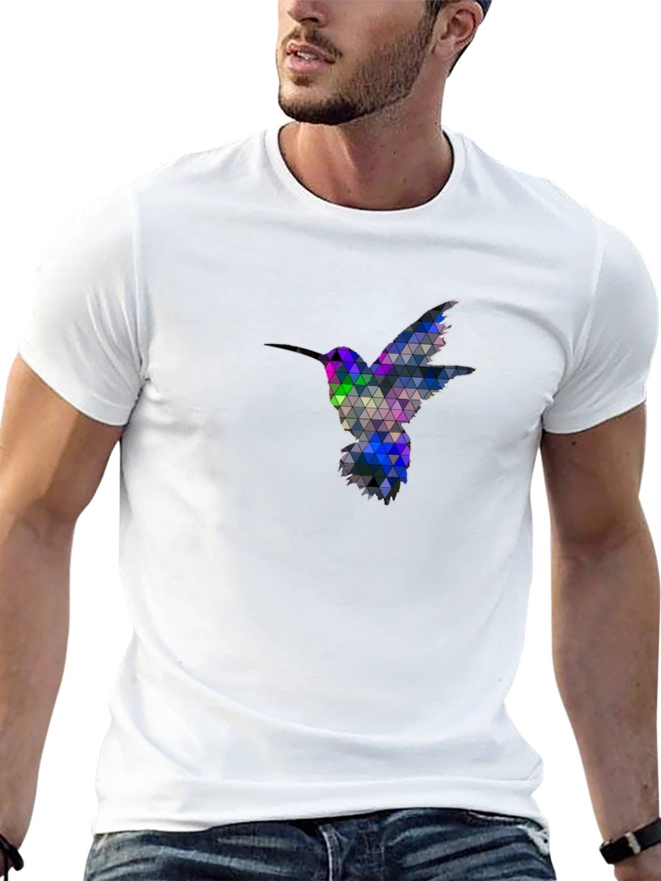 Black Geometric Hummingbird Graphic Tee - Black view 13