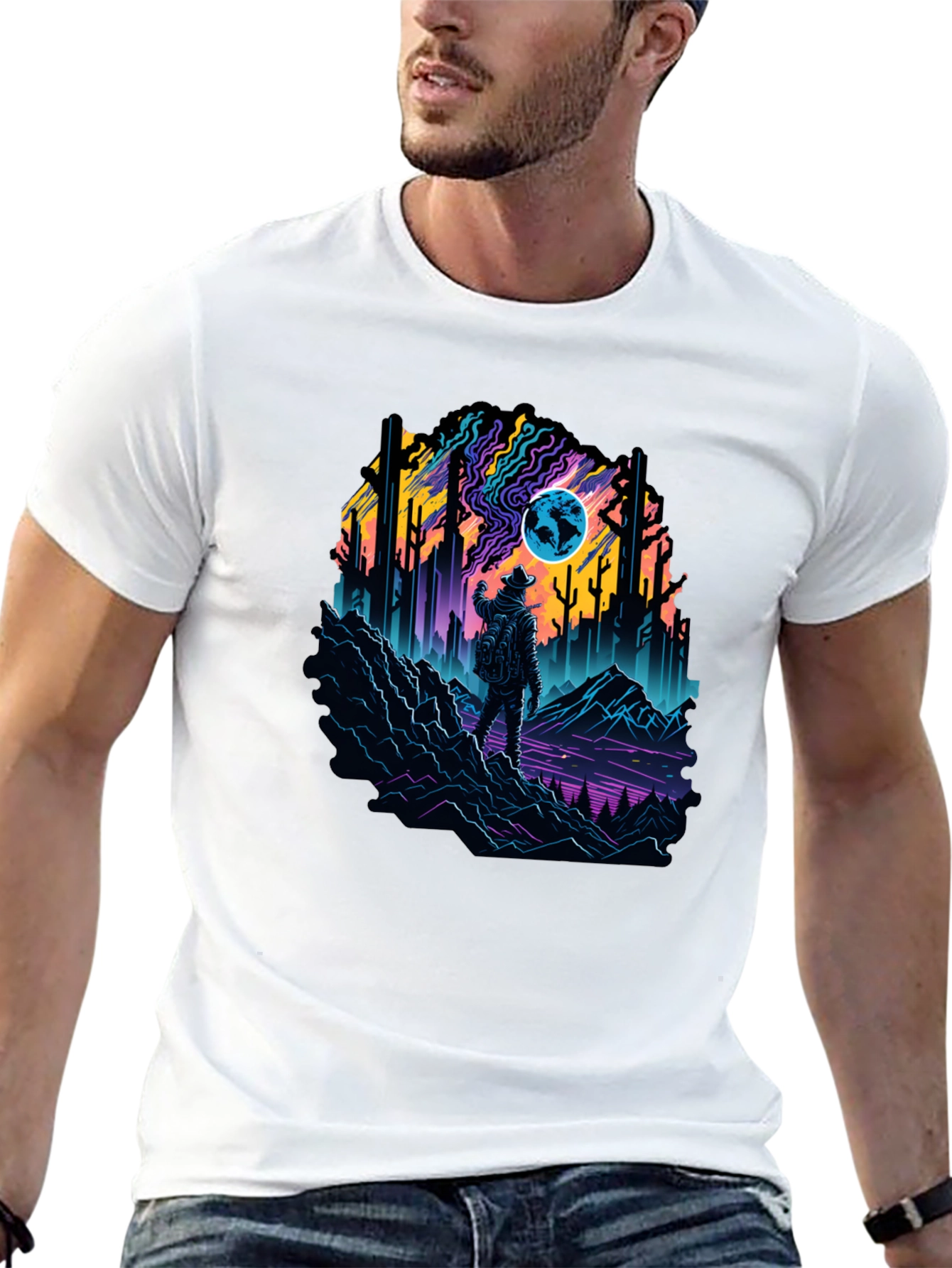 Black Retro Explorer Graphic Tee - Black Cotton Blend view 13