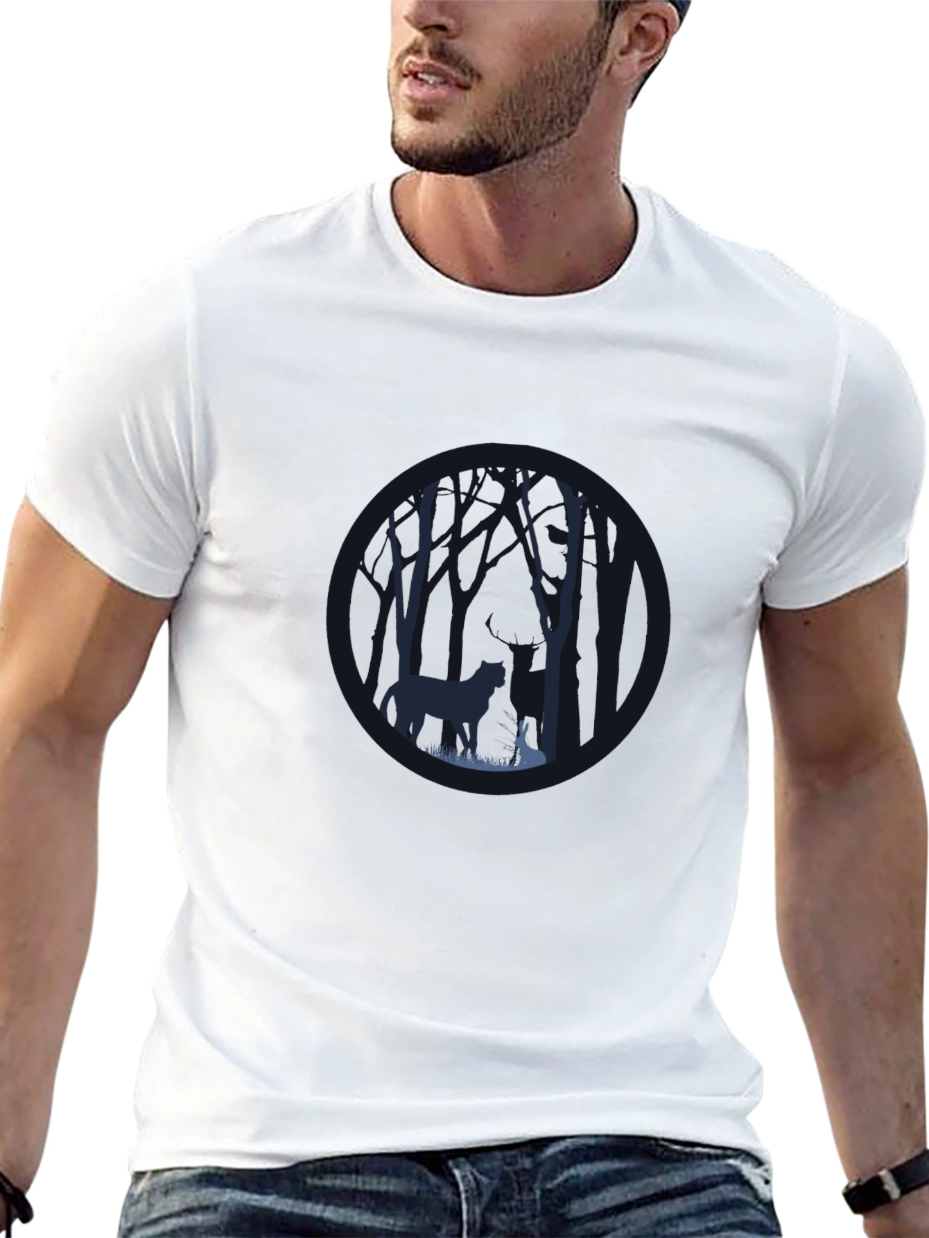 Black Men's Black Graphic Tee: Forest Encounter view 13
