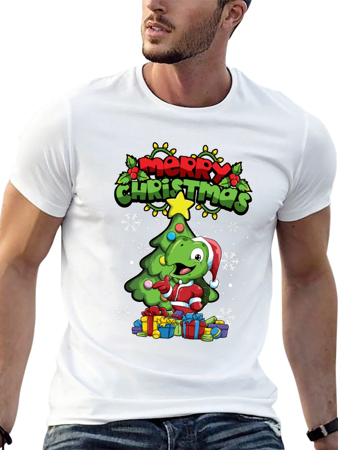 Black Festive Dino Christmas T-Shirt view 13