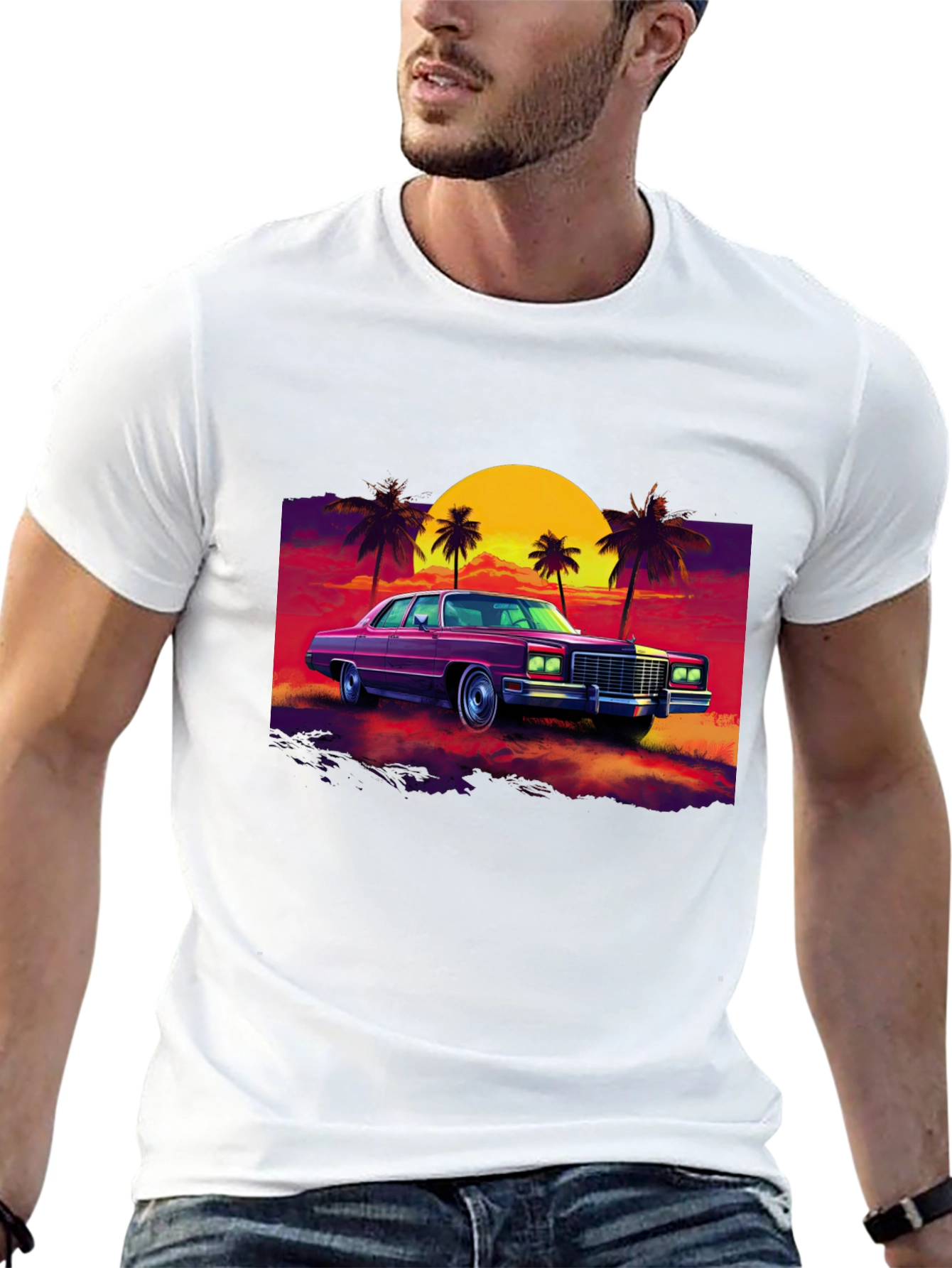 Black Retro Car & Sunset Graphic Tee view 13