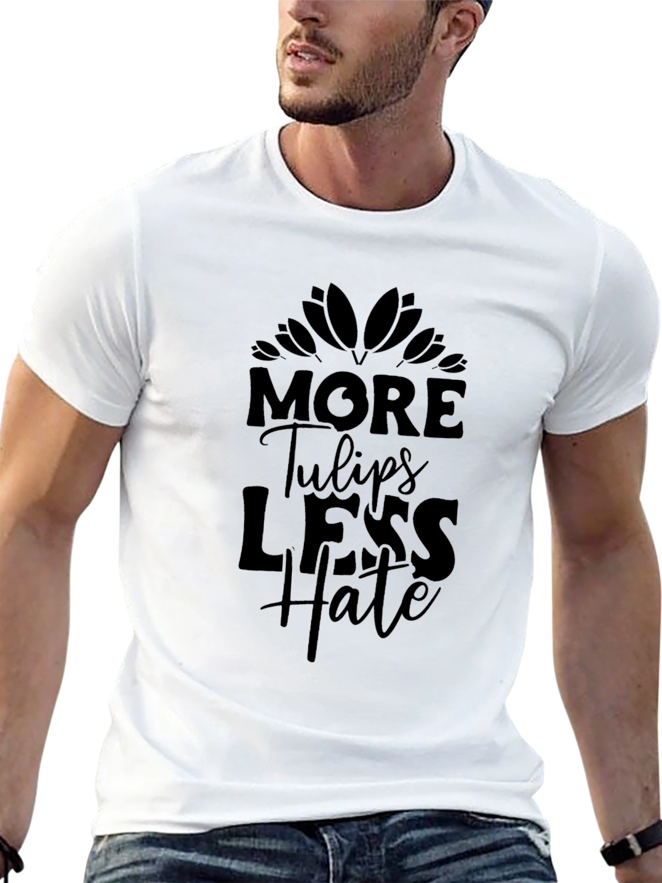 Black More Tulips Less Hate Black T-Shirt view 13