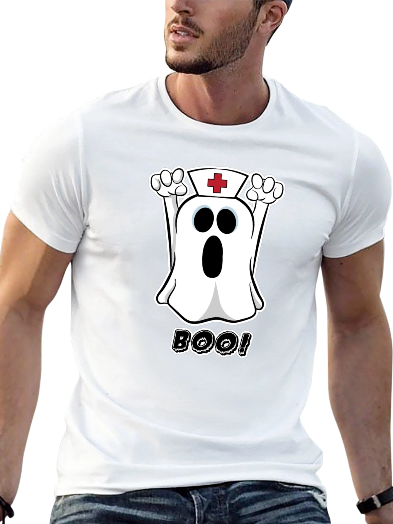 Black Nurse Ghost Boo! Black T-Shirt view 13