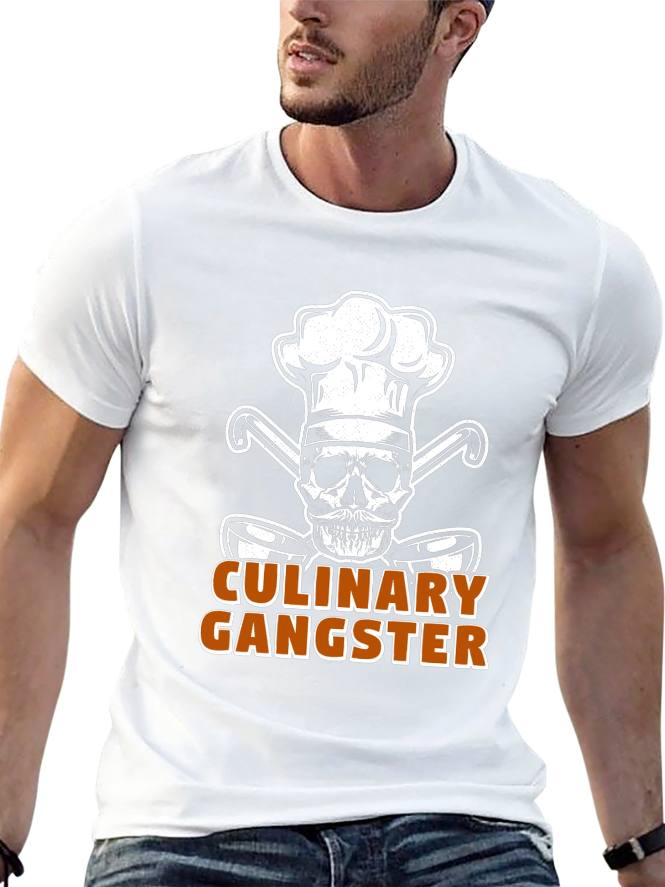 Black Culinary Gangster Chef Skull Graphic T-Shirt view 13