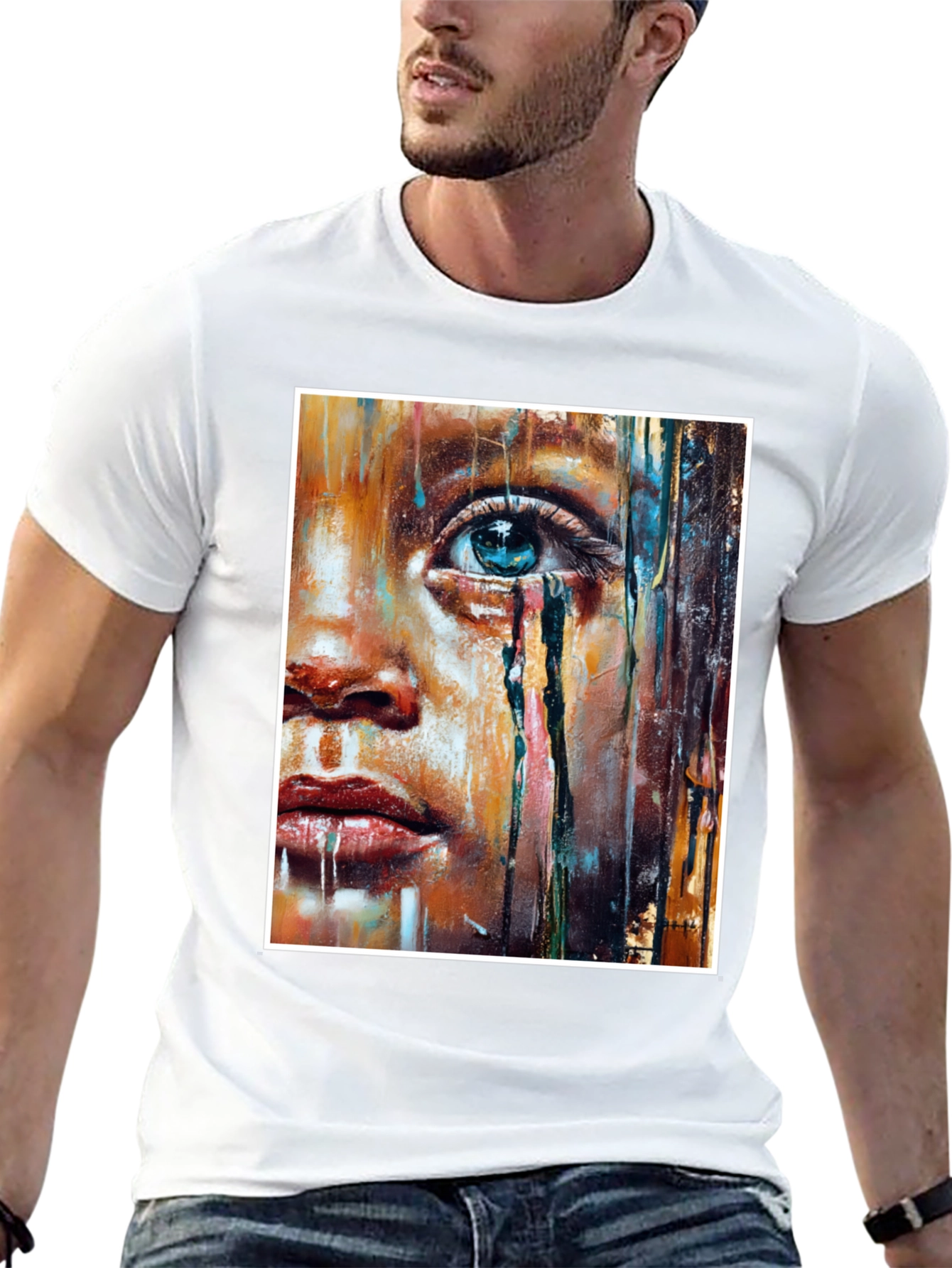 Black Artistic Teary Eye Graphic Black T-Shirt view 13