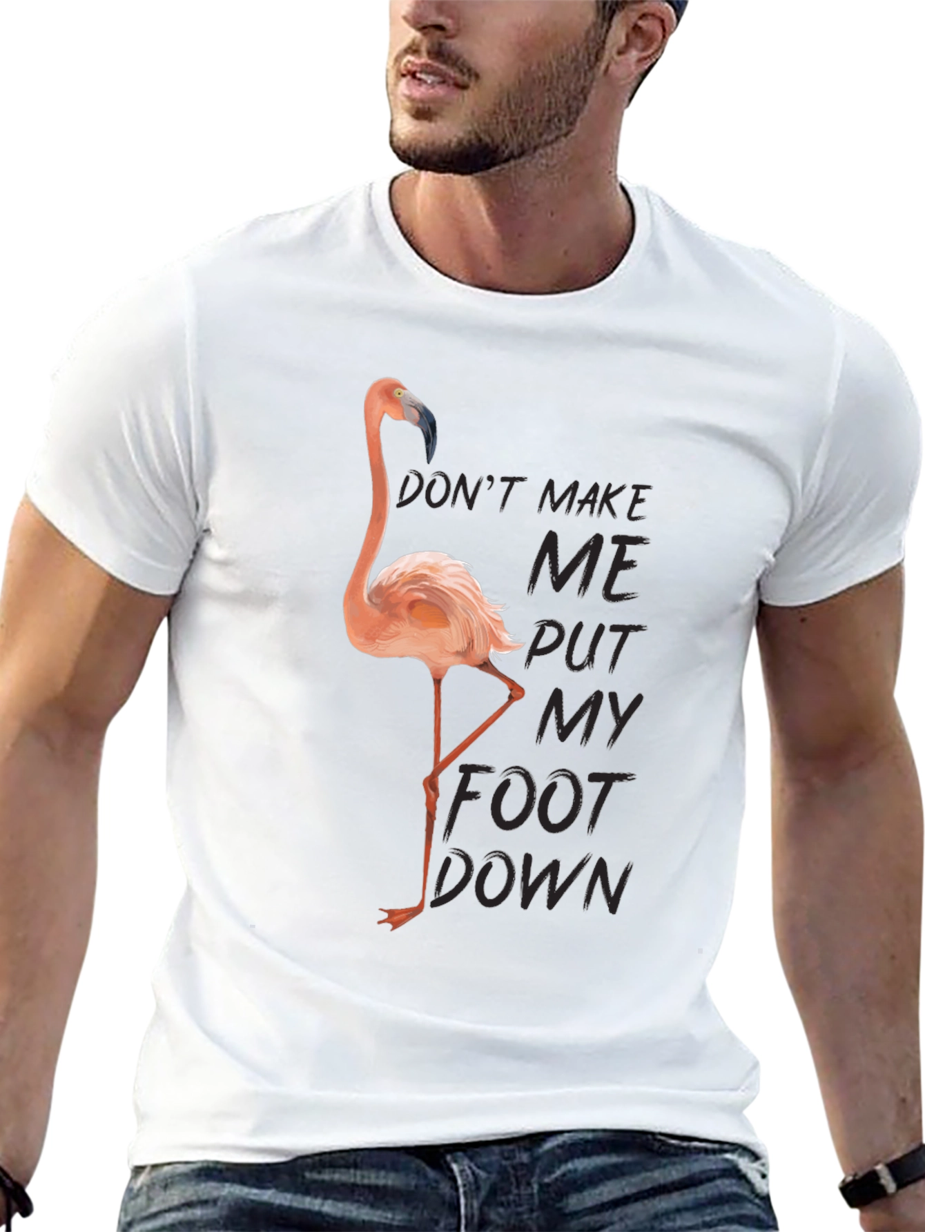 Black Funny Flamingo T-Shirt: Don't Make Me Put My Foot Down view 13