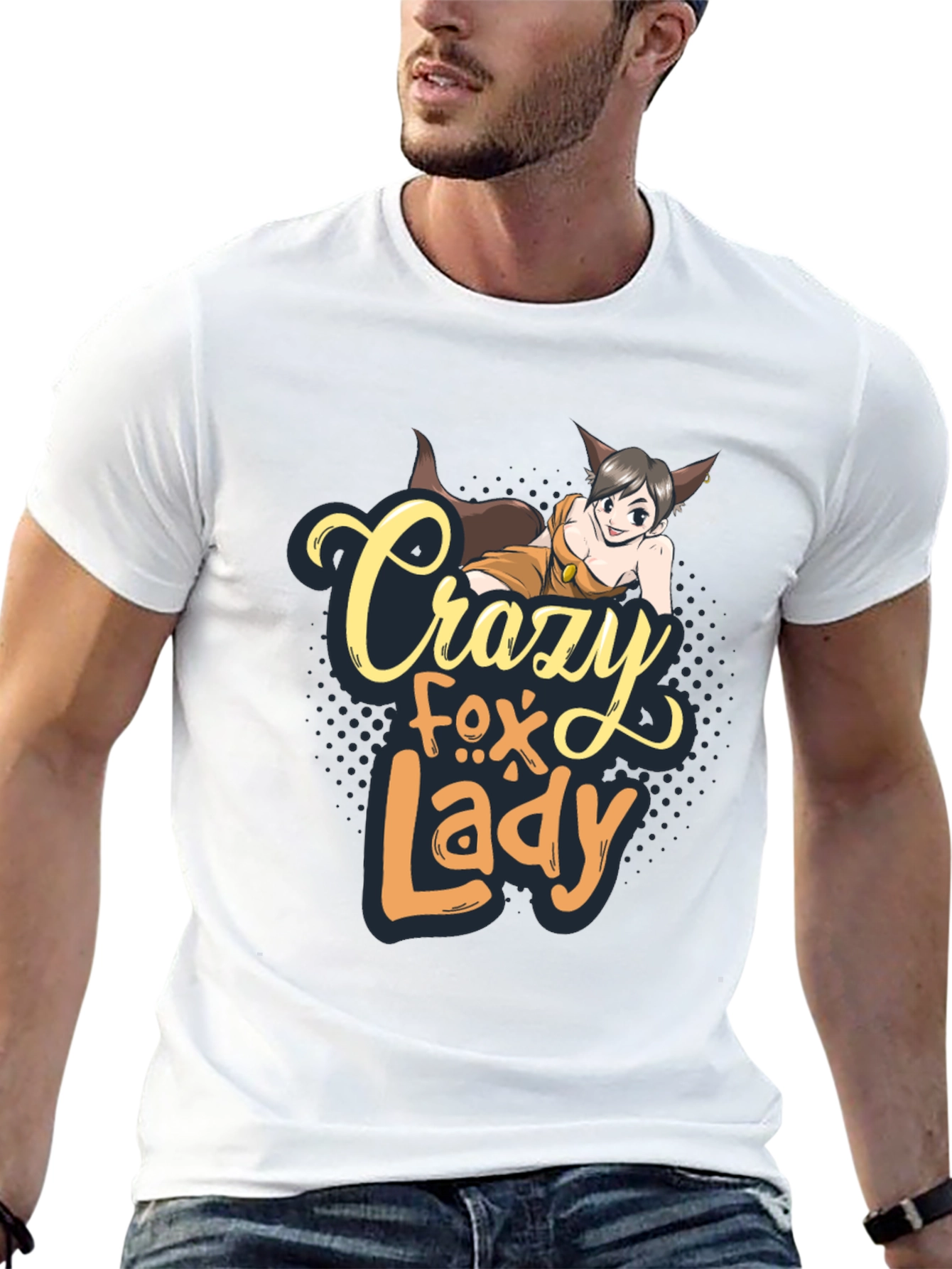 Black Crazy Fox Lady Graphic T-Shirt - Unisex view 13