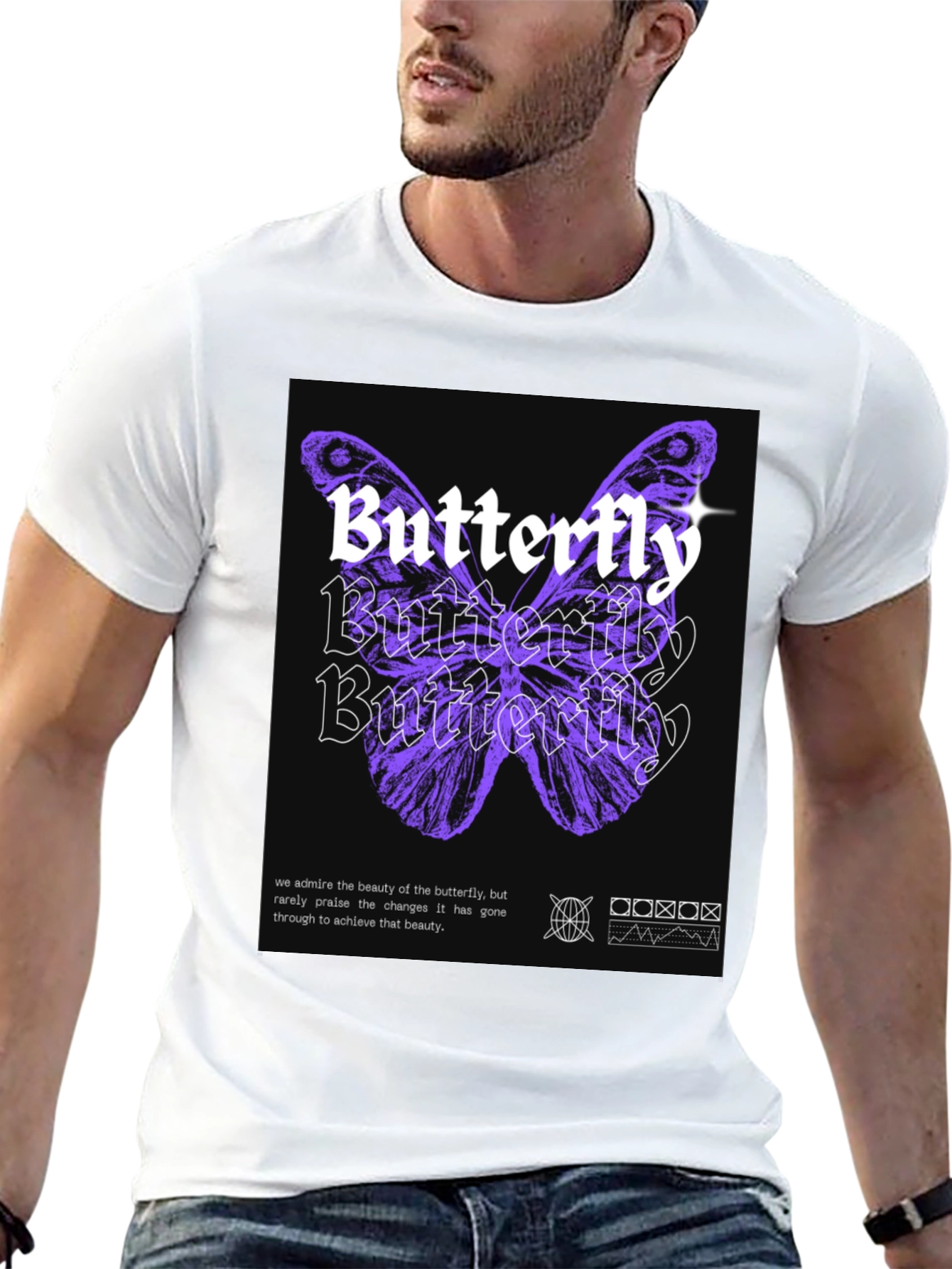 Black Butterfly Graphic Print Black T-Shirt view 13