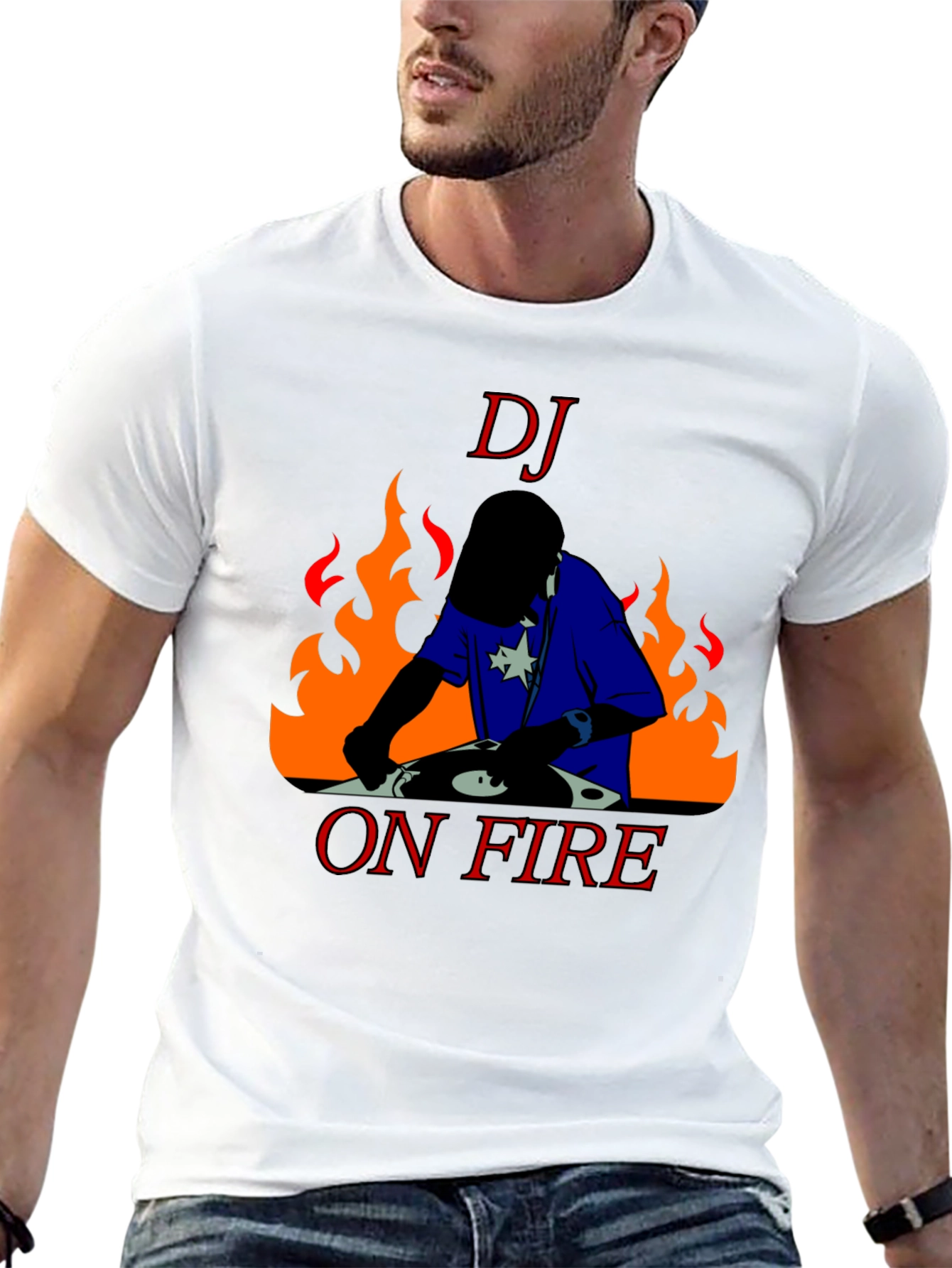 Black DJ On Fire Graphic Tee - Black Cotton T-Shirt view 13