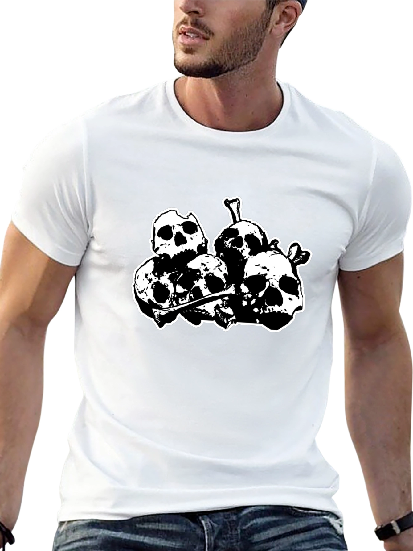 Black Skull Pile Graphic Tee - Black Cotton T-Shirt view 13