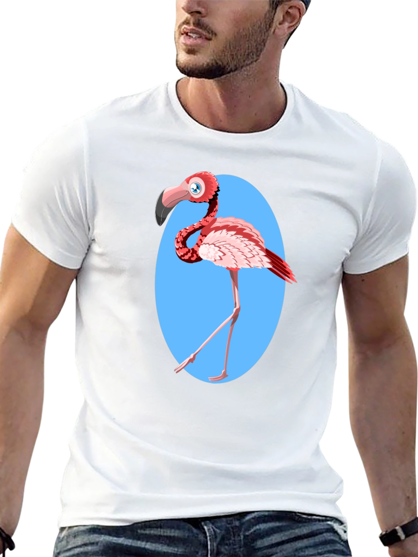 Black Cartoon Flamingo Graphic Tee - Fun Novelty Design view 13