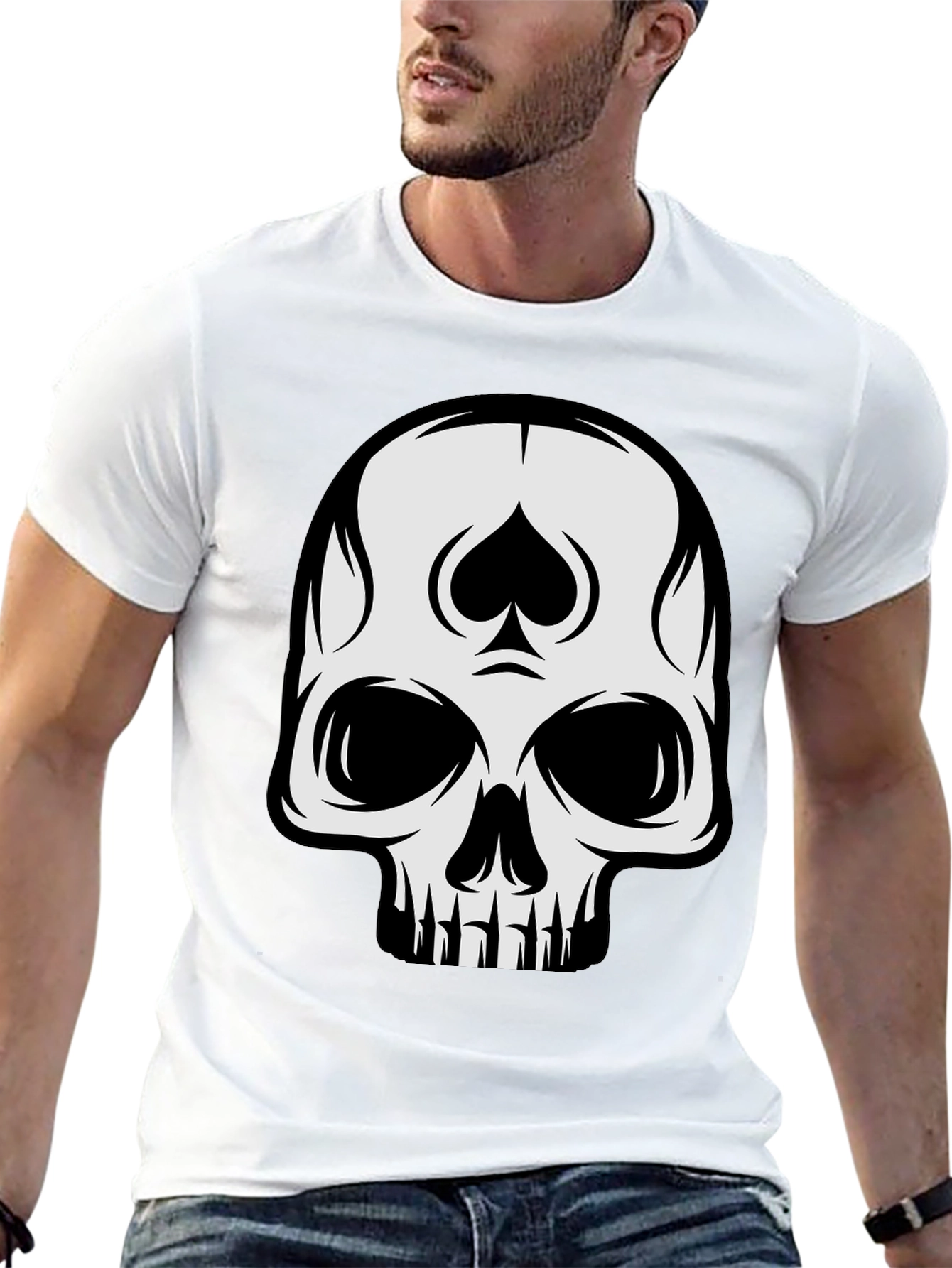 Black Skull Spade Graphic Black T-Shirt view 13