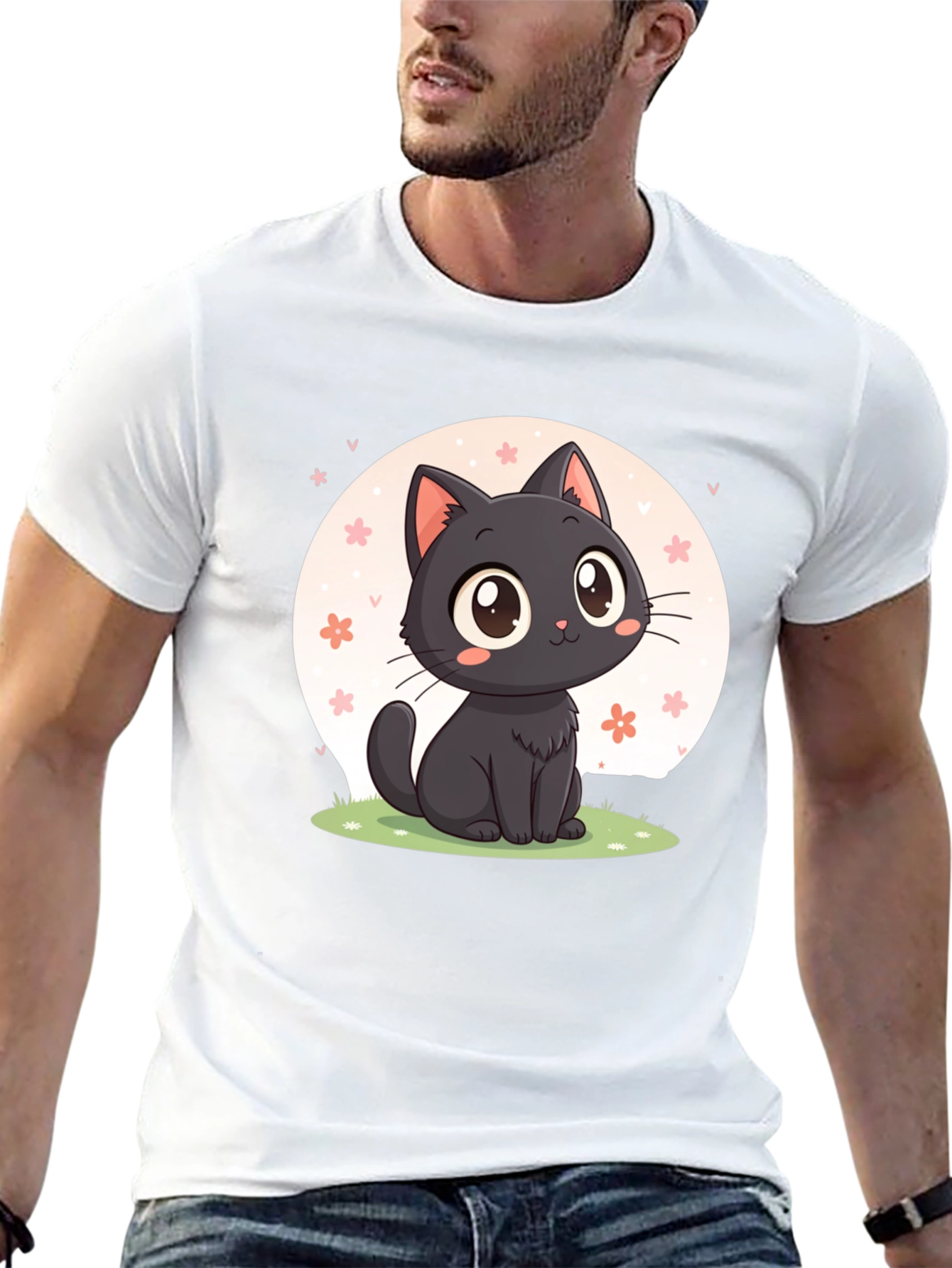 Black Cute Black Cat T-Shirt: Kawaii Cartoon Design view 13