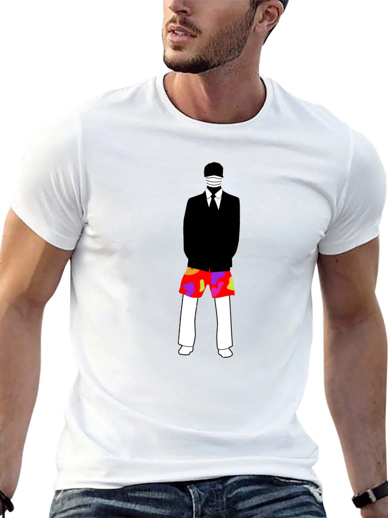 Black Masked Suit Man Summer Shorts Graphic T-Shirt view 13