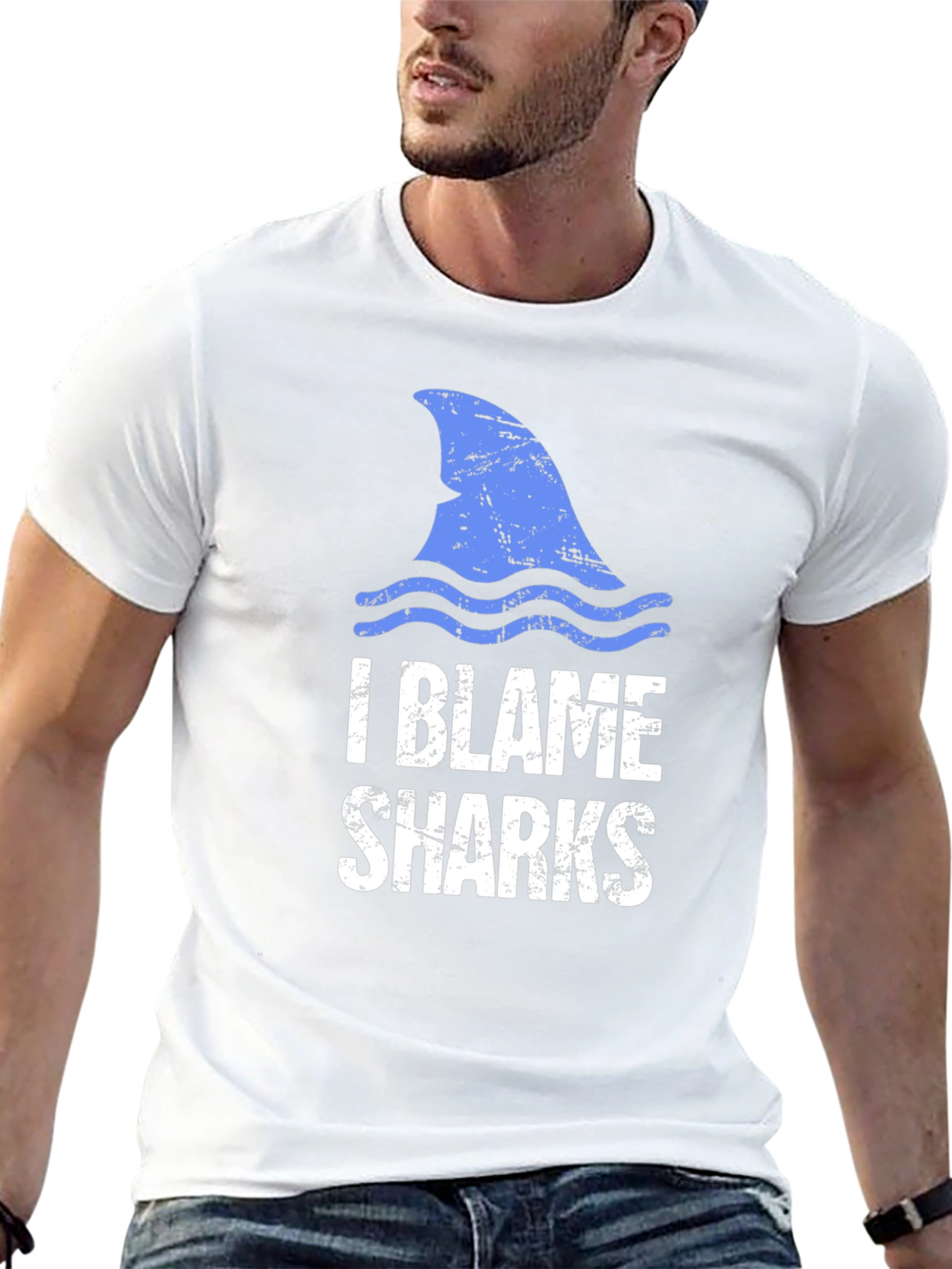 Black I Blame Sharks Graphic Tee - Black Cotton T-Shirt view 13