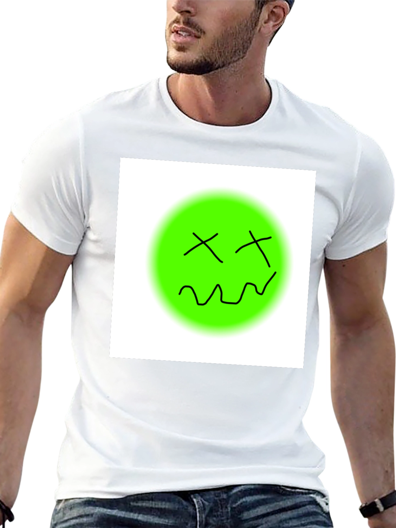 Black Unique Graphic Tee - Green Smiley Face T-Shirt view 13