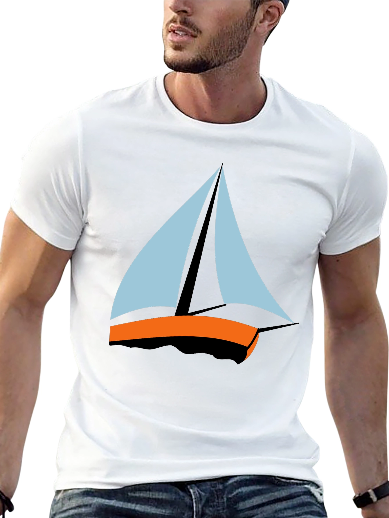 Black Men's Black T-Shirt - Sailboat Graphic Tee view 13