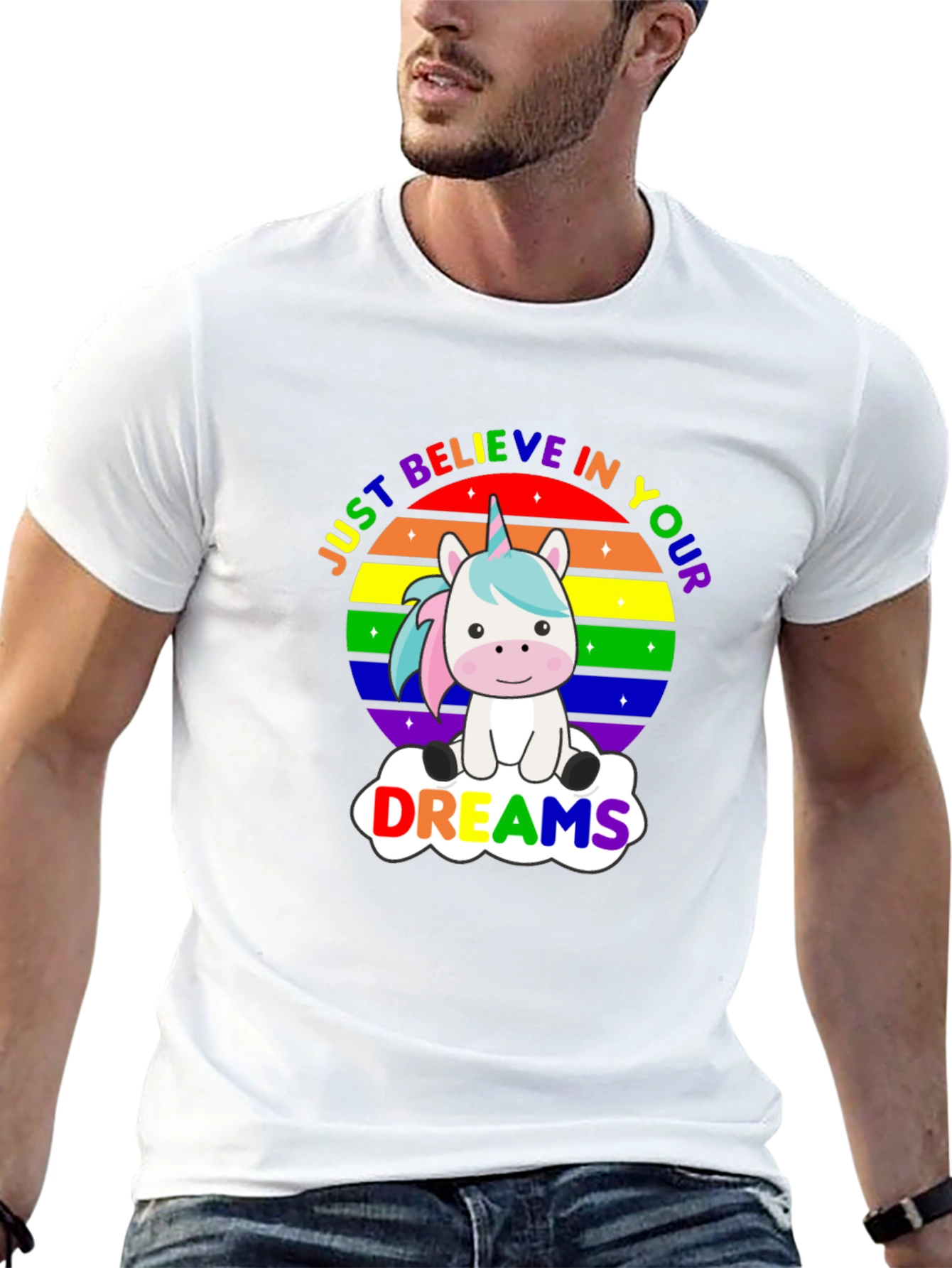 Black Believe in Your Dreams Rainbow Unicorn T-Shirt view 13