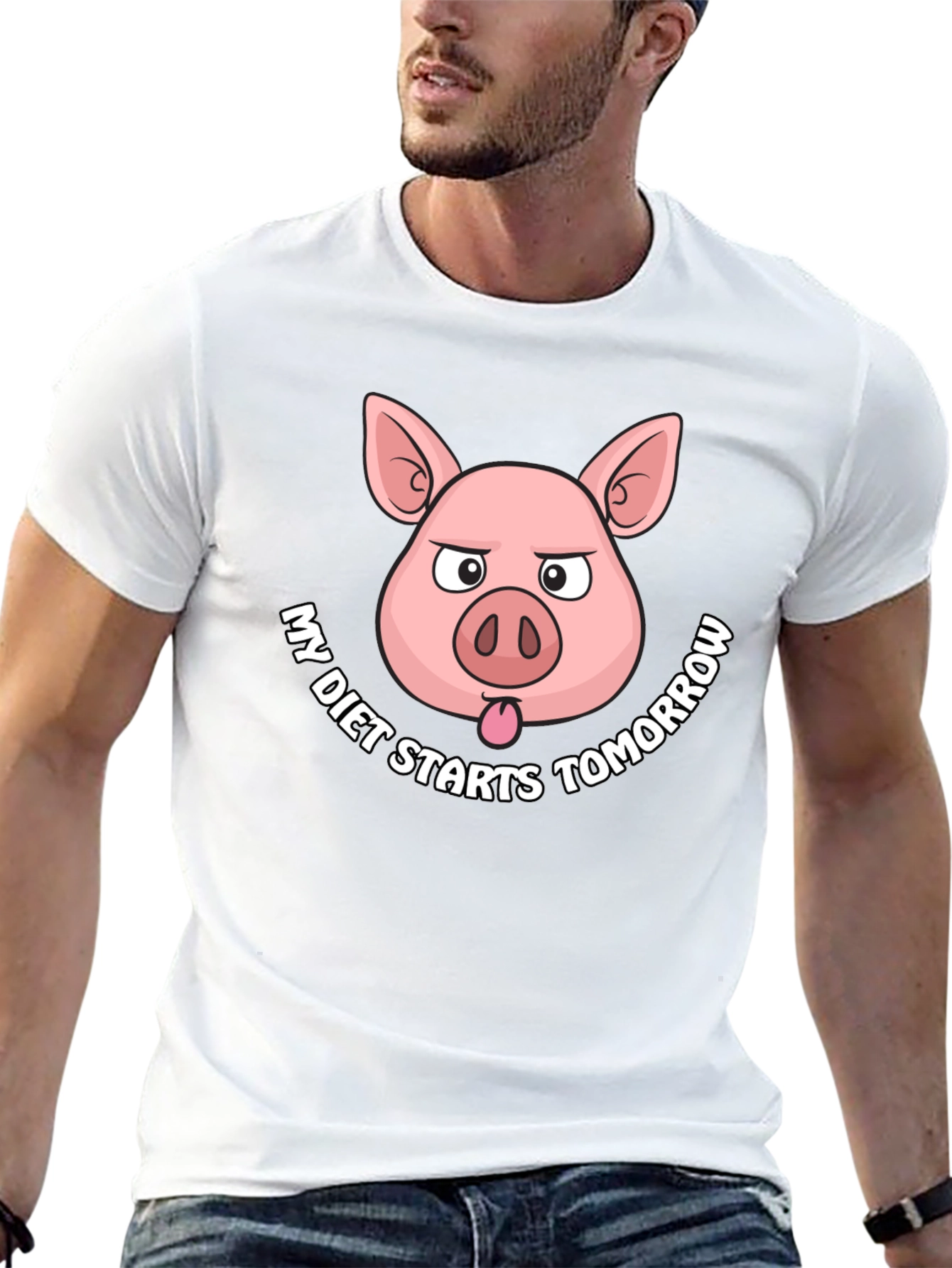 Black Funny Pig Diet T-Shirt - My Diet Starts Tomorrow view 13