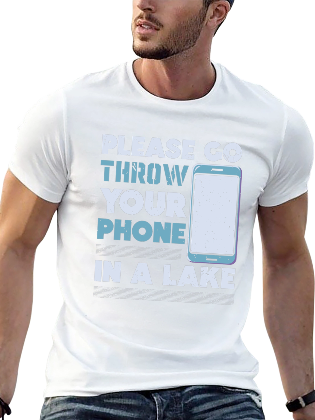 Black Humorous "Throw Your Phone in a Lake" Graphic Tee view 13