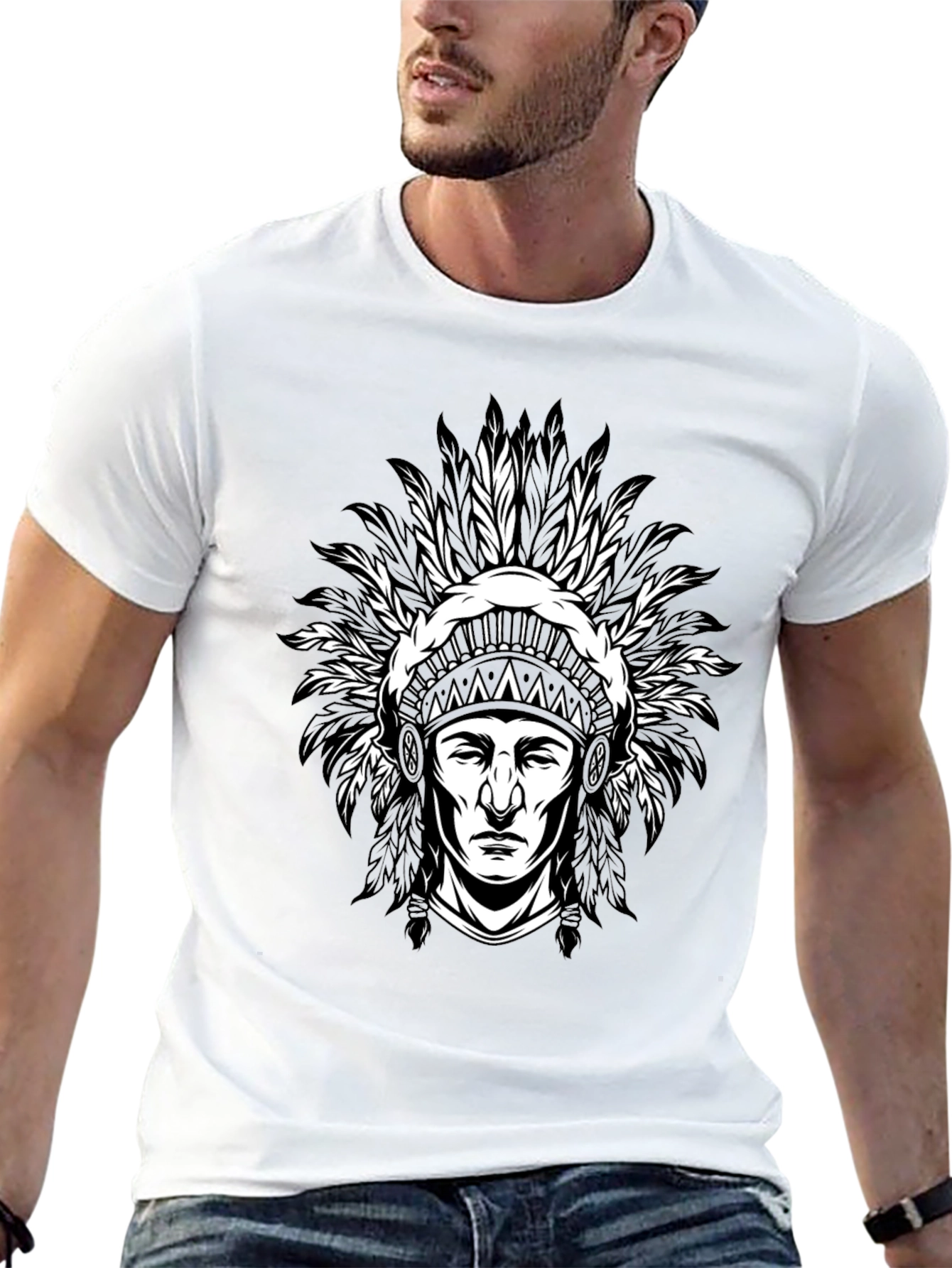Black Native American Chief Graphic T-Shirt - Black view 13