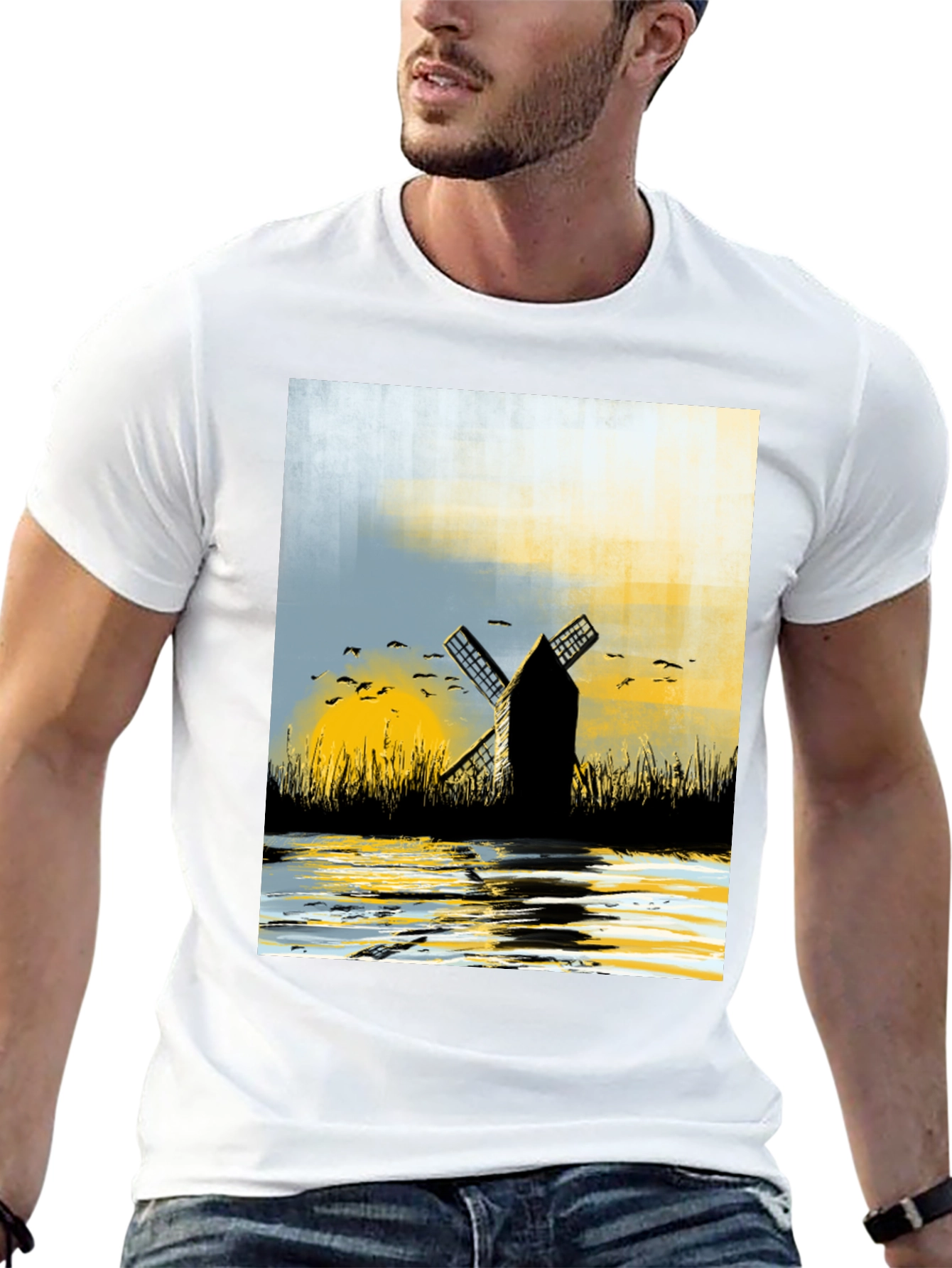 Black Windmill Graphic Tee - Artistic Black T-Shirt view 13