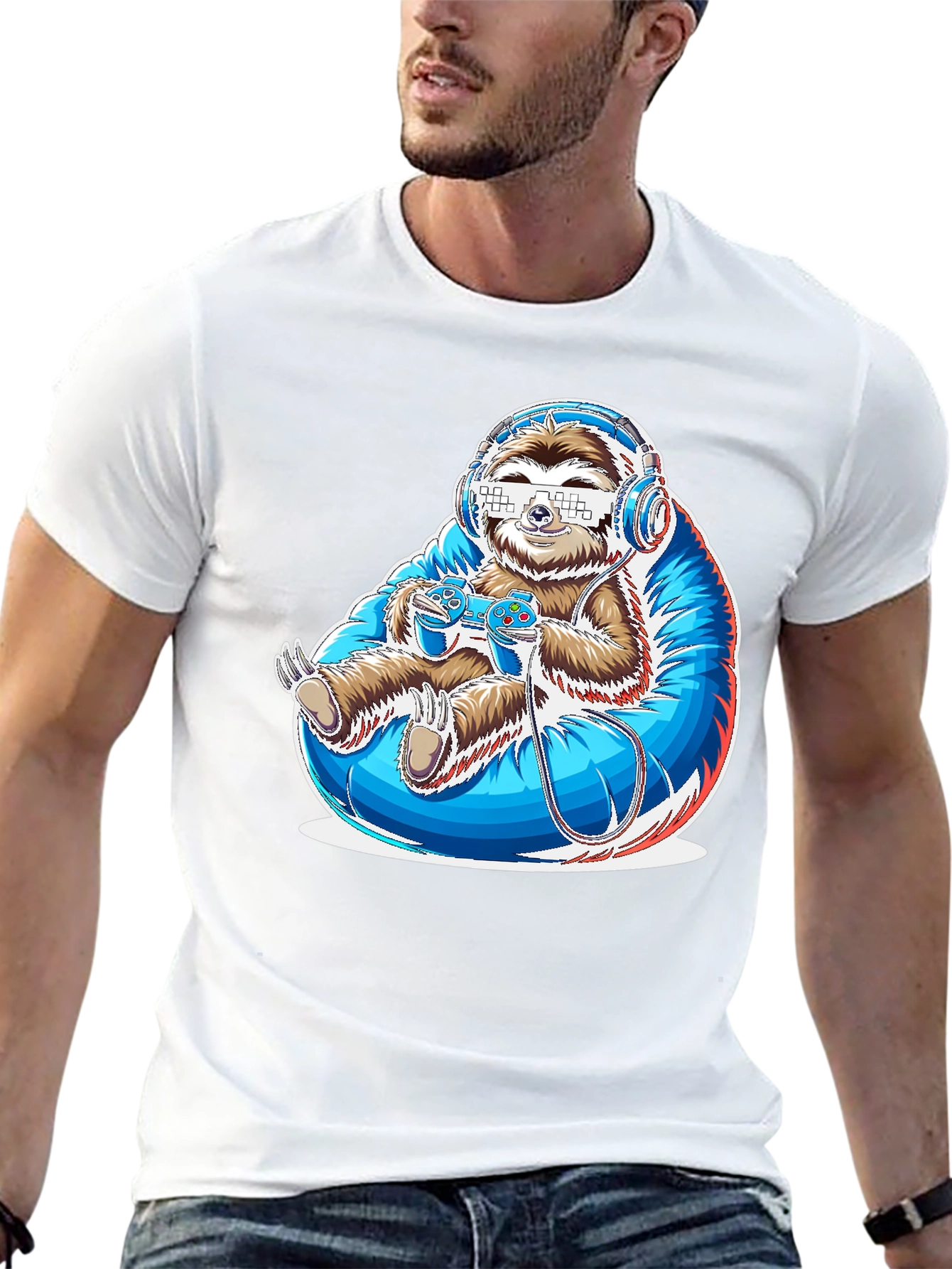 Black Gamer Sloth Graphic Tee - Funny Cool Relaxed Style view 13