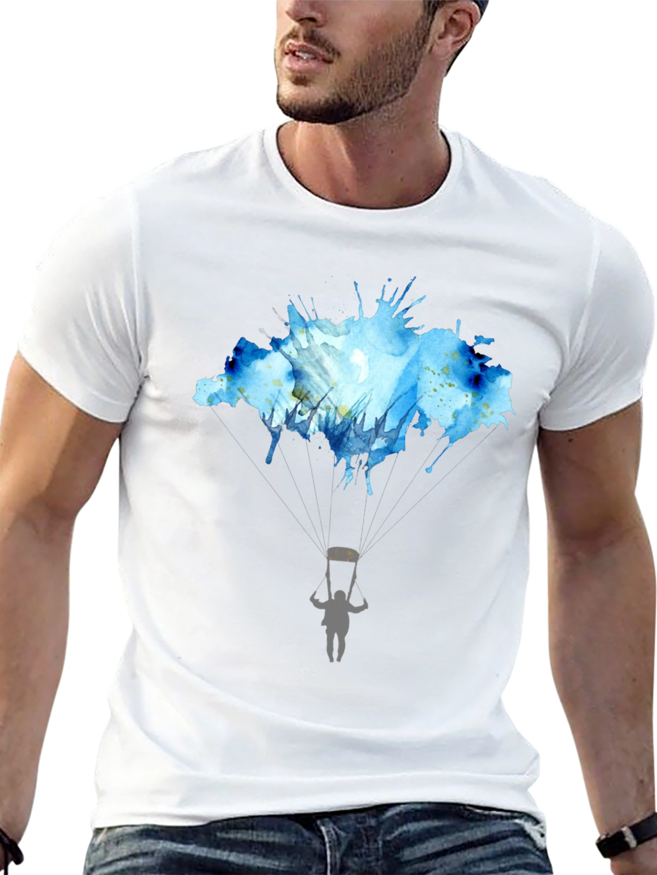 Black Watercolor Skydiving T-Shirt view 13