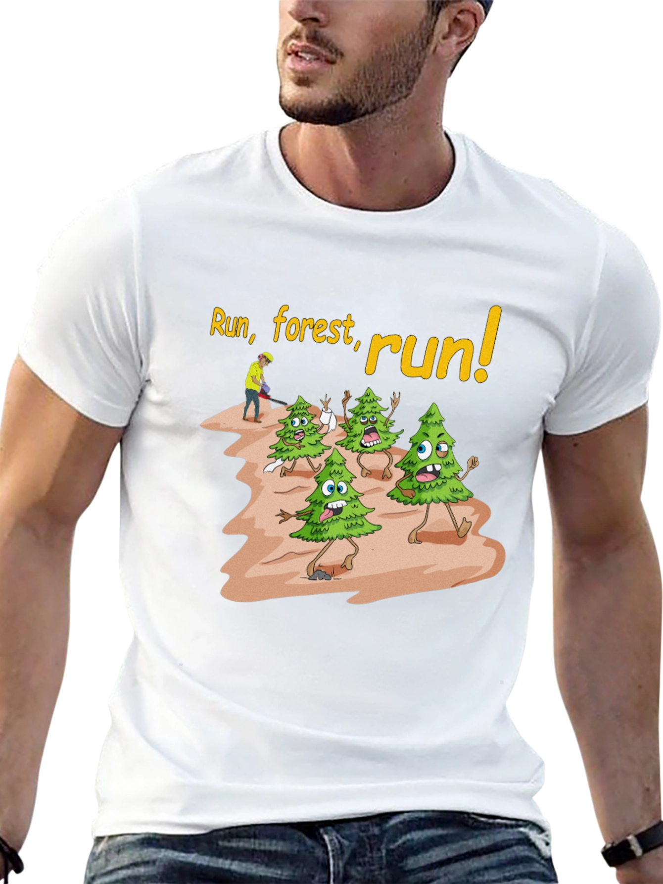 Black Run Forest Run T-Shirt Funny Cartoon Trees view 13