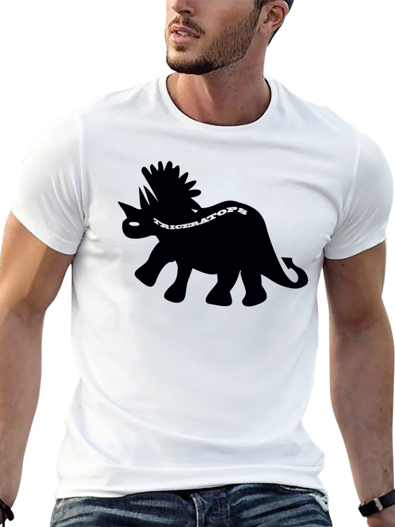 Black Triceratops Dinosaur Graphic Tee - Black view 13