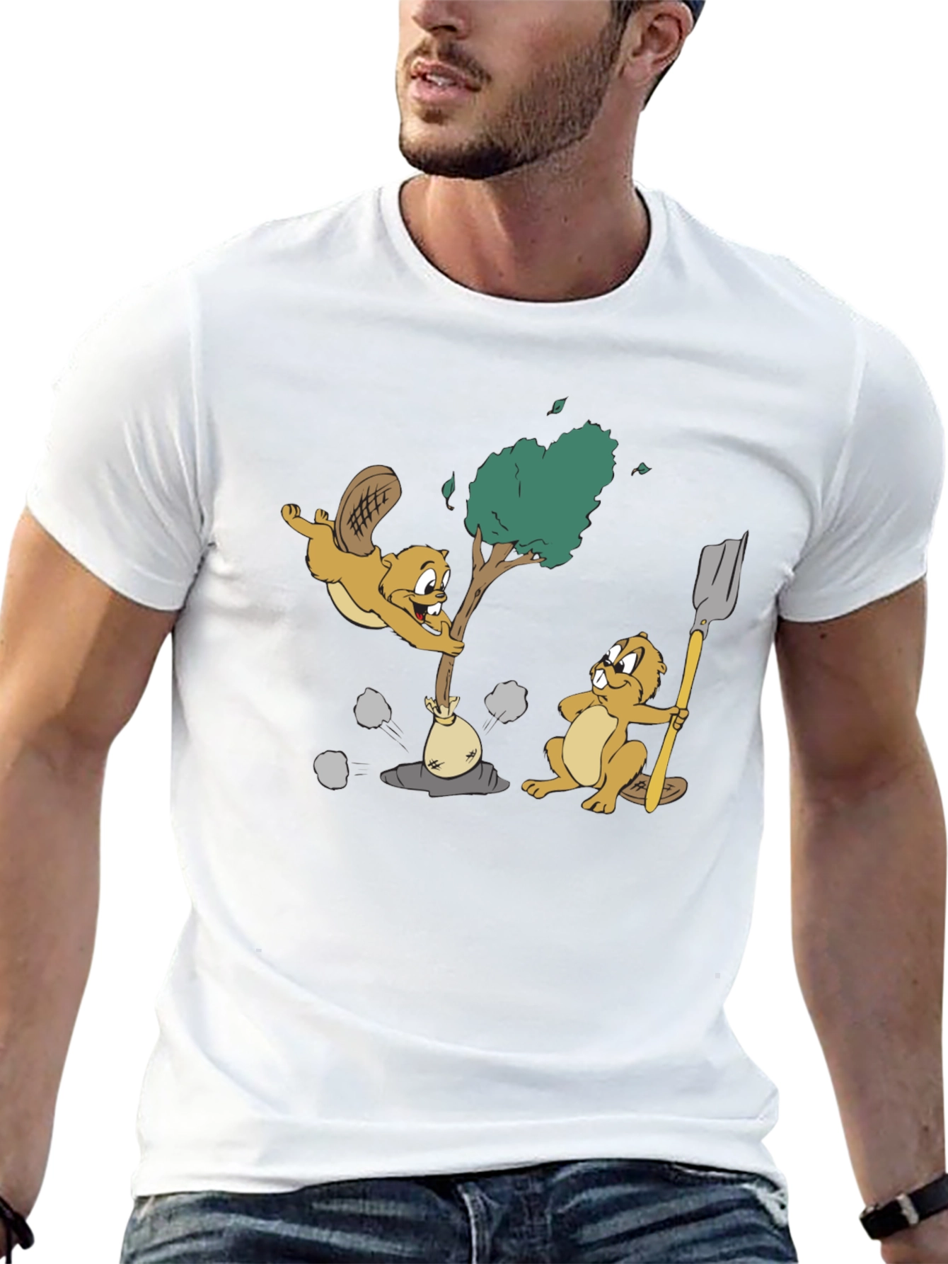 Black Cartoon Beaver T-Shirt view 13