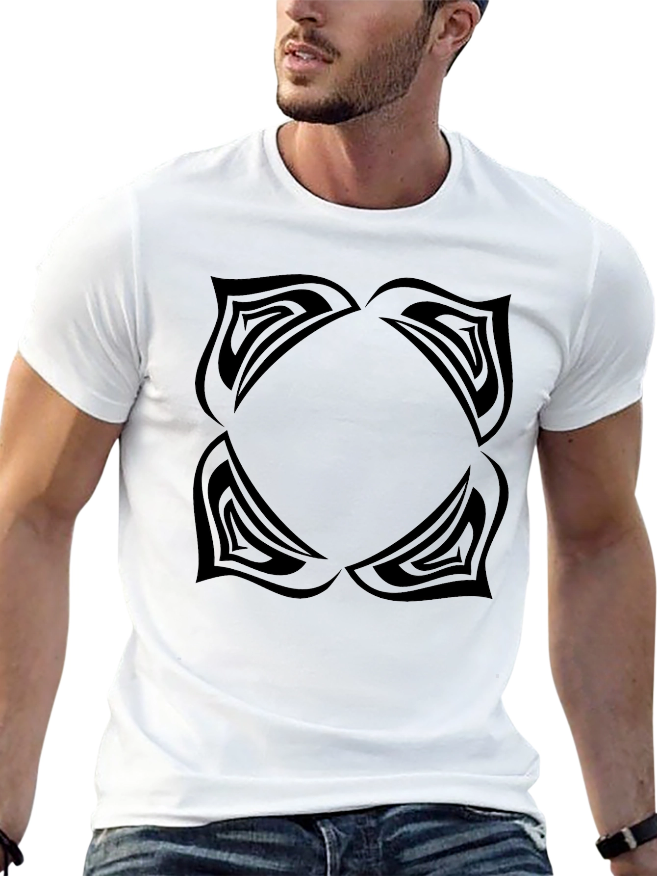 Black Men's Black Graphic Tee - Abstract Lotus Design view 13